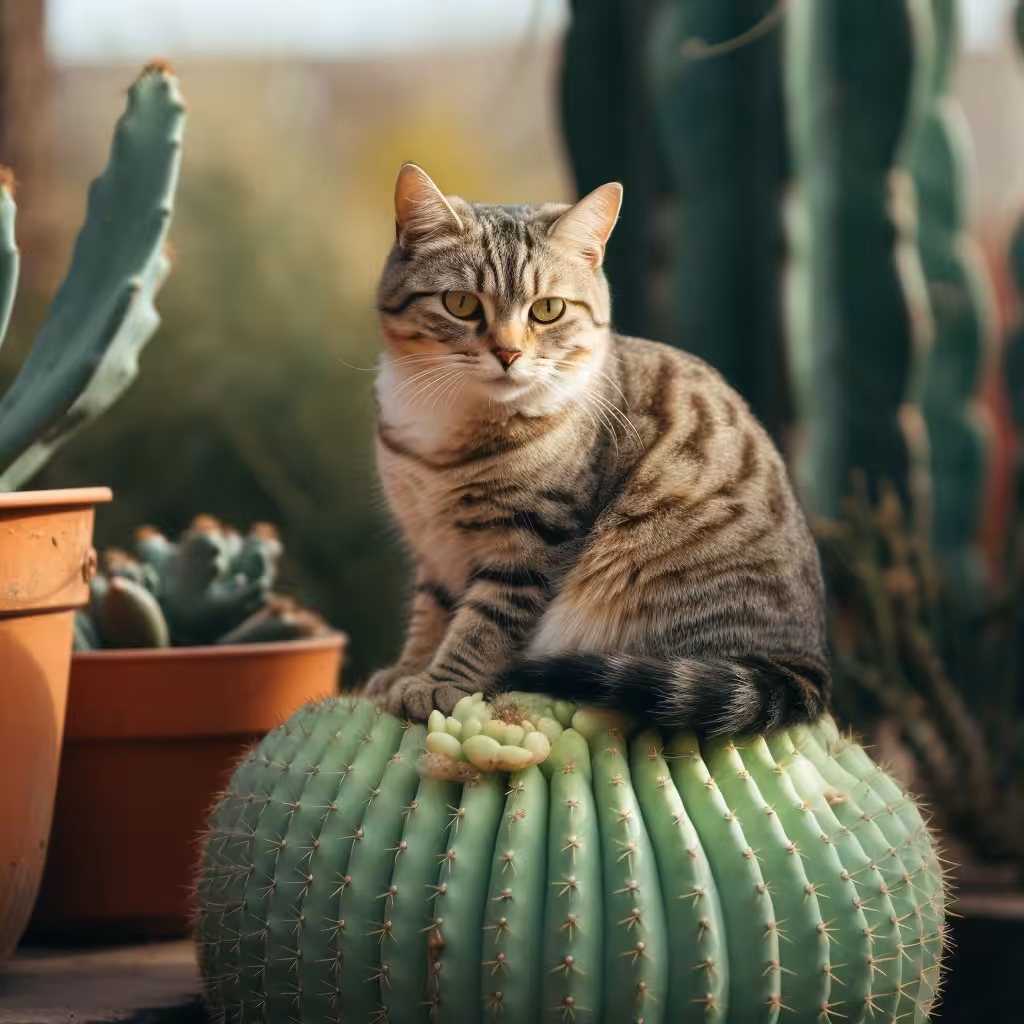 Sitting on Cactus Cat