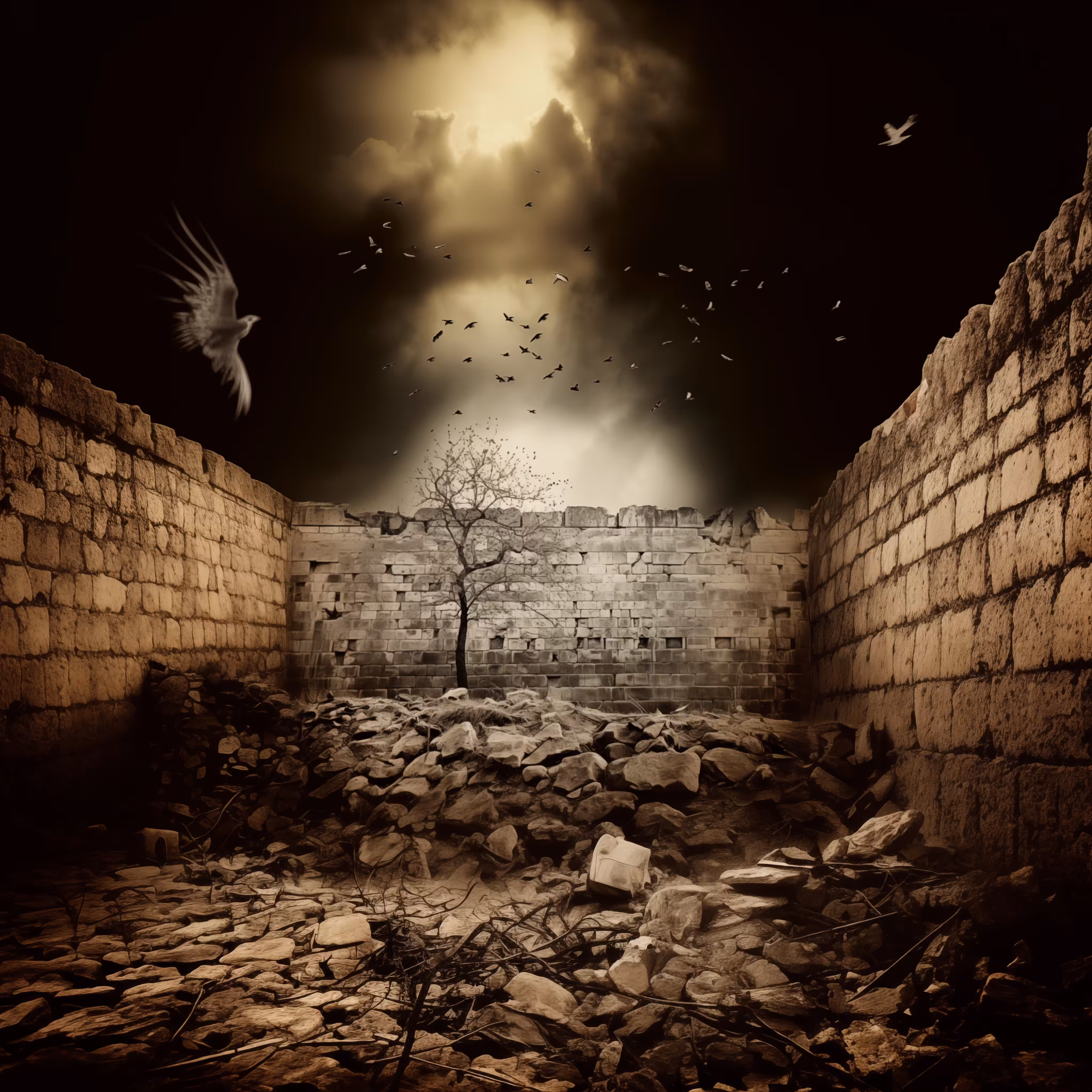 Entrup's AI Art: The Prophet Wall with Bird