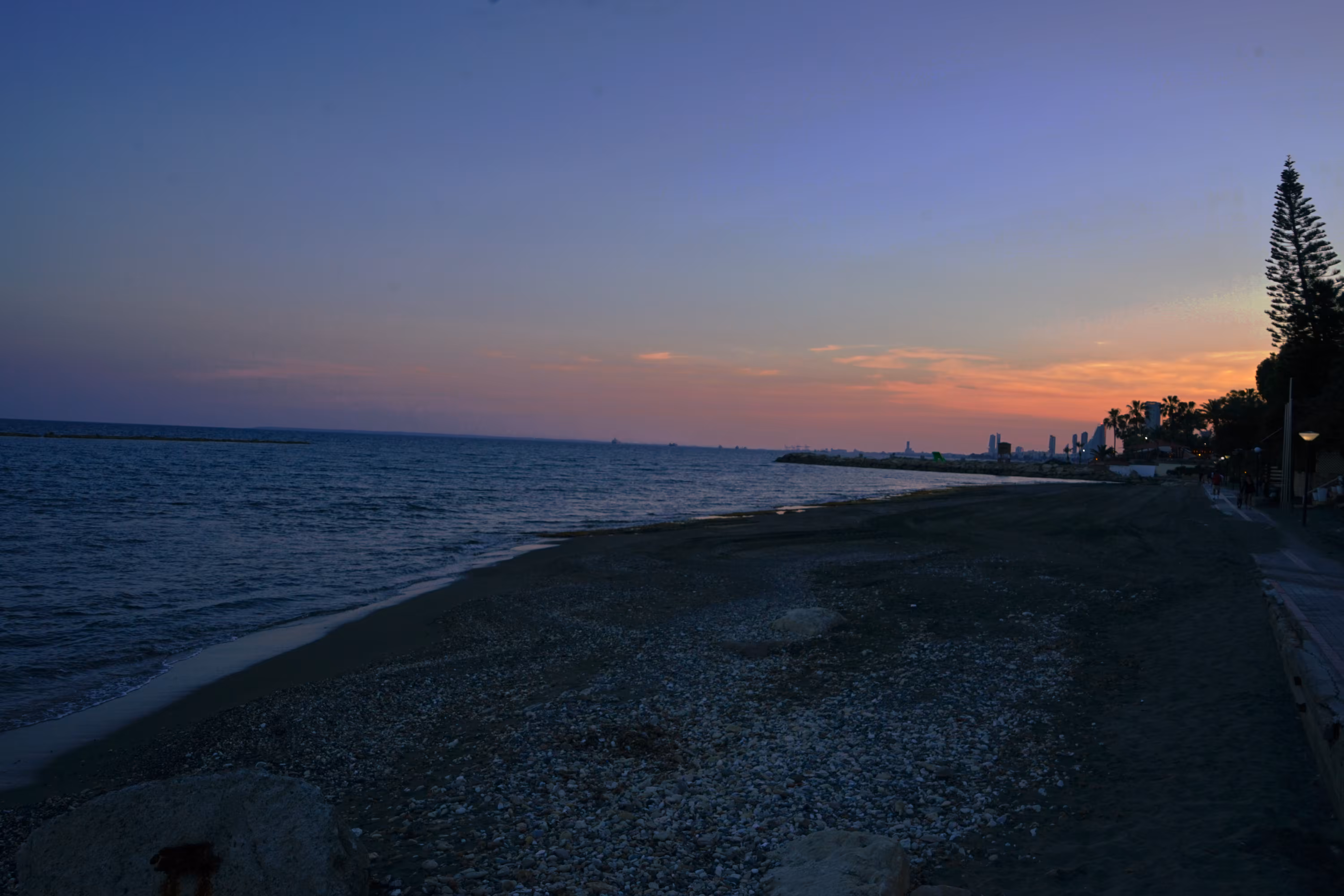 Twilight with pebbles and lights