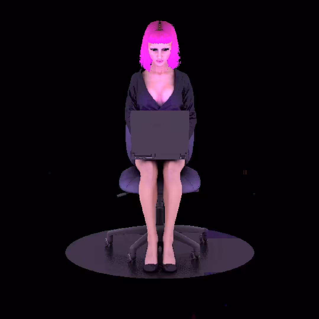 Office woman with laptop computer - darkmode glitch