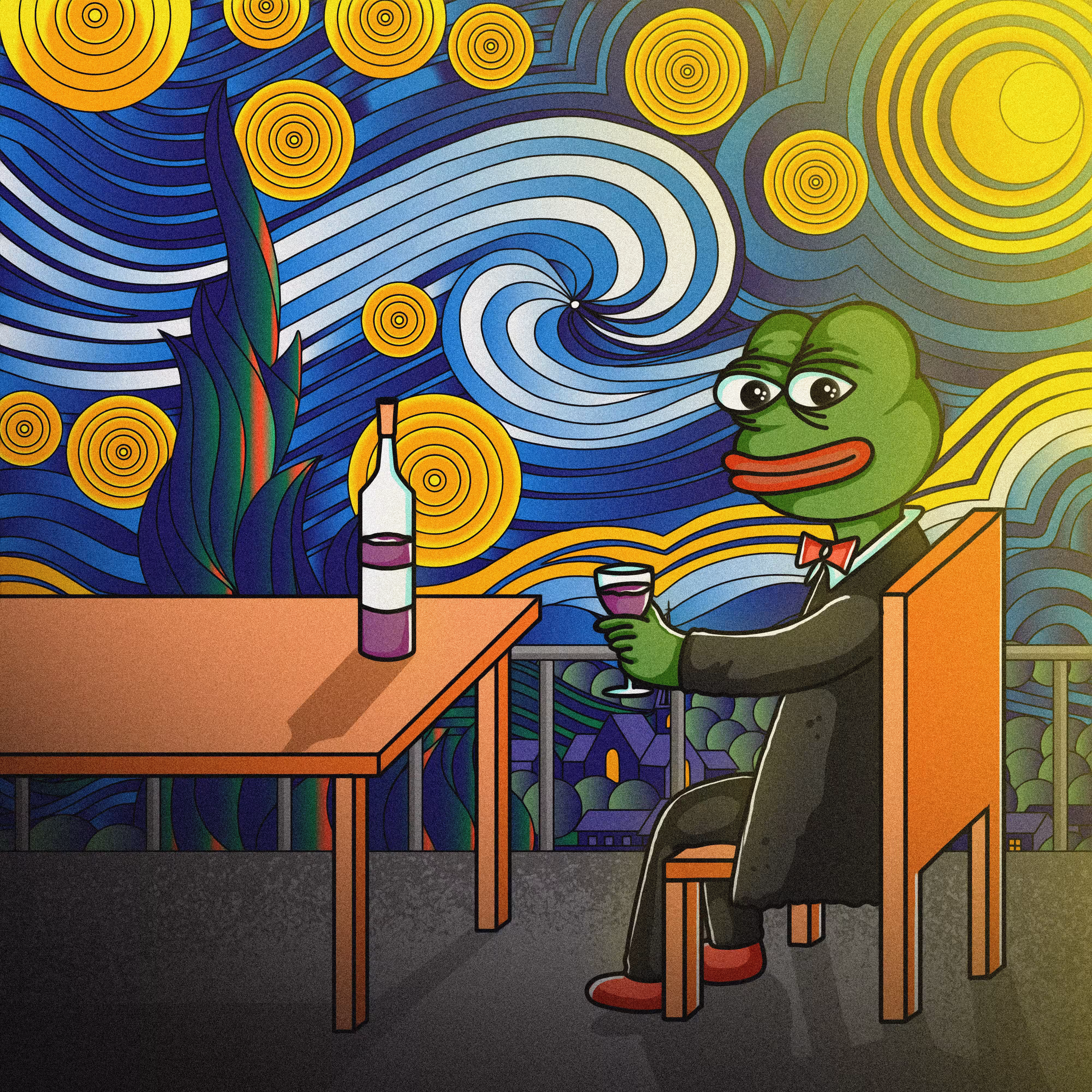Enjoying Wine in a Starry Night 🐸
