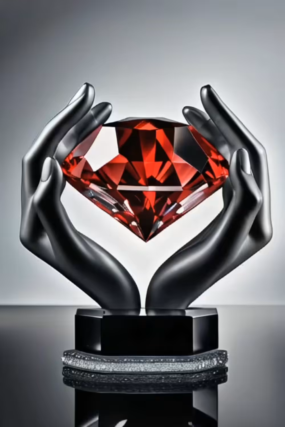 Diamond Hands - Ruby - Silver Sculpture