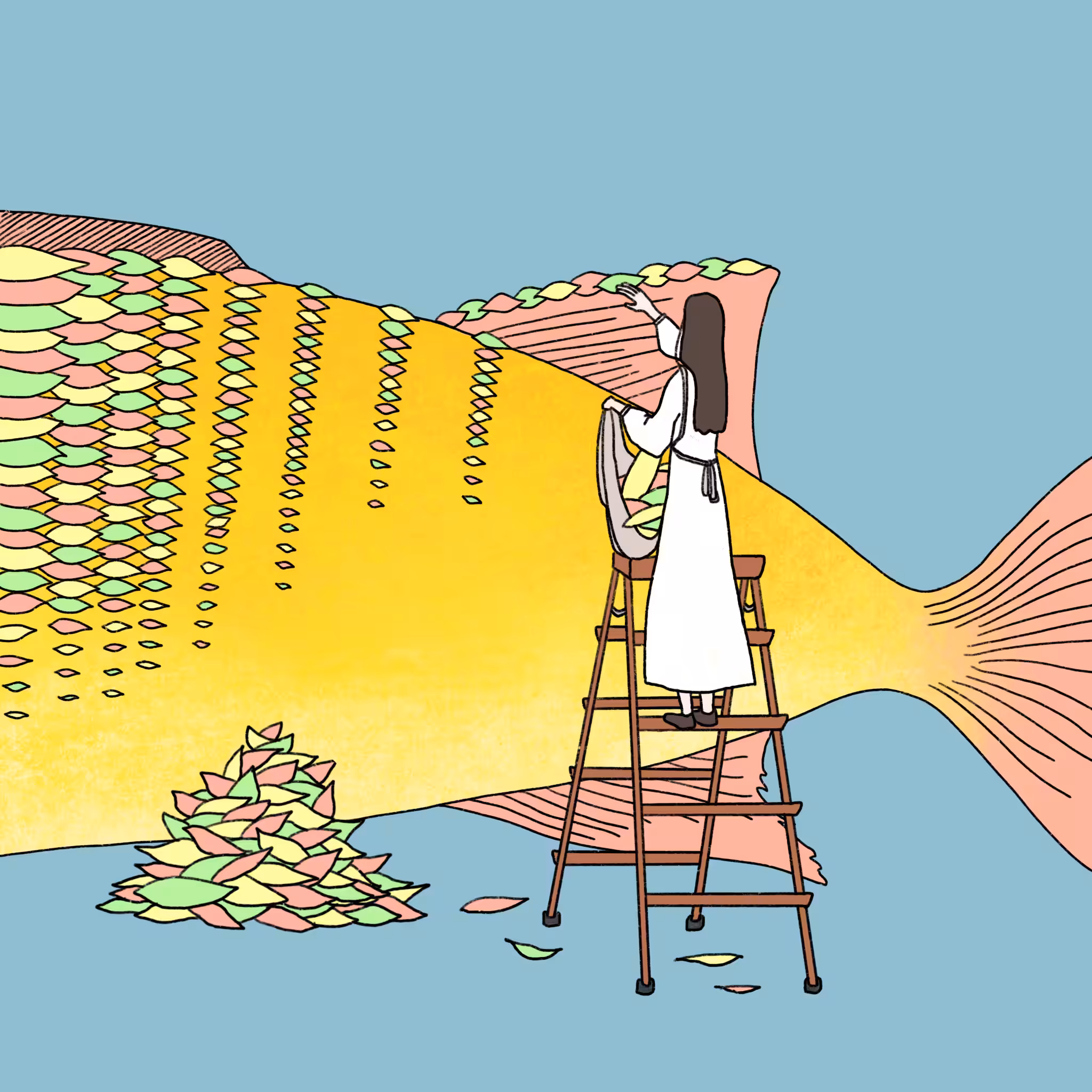 Girl sticking scales #0050