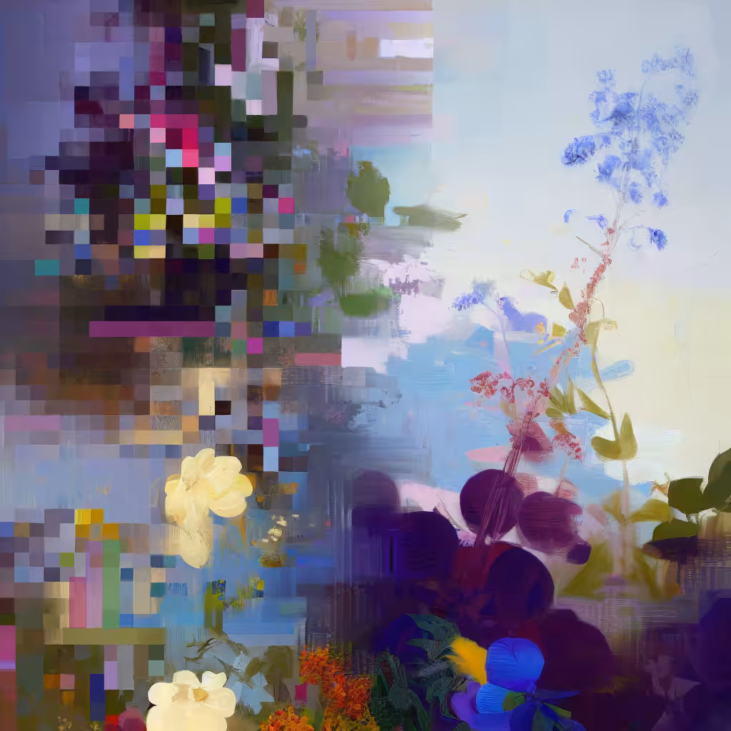 Floral Pixel Landscape | Blue Cloud