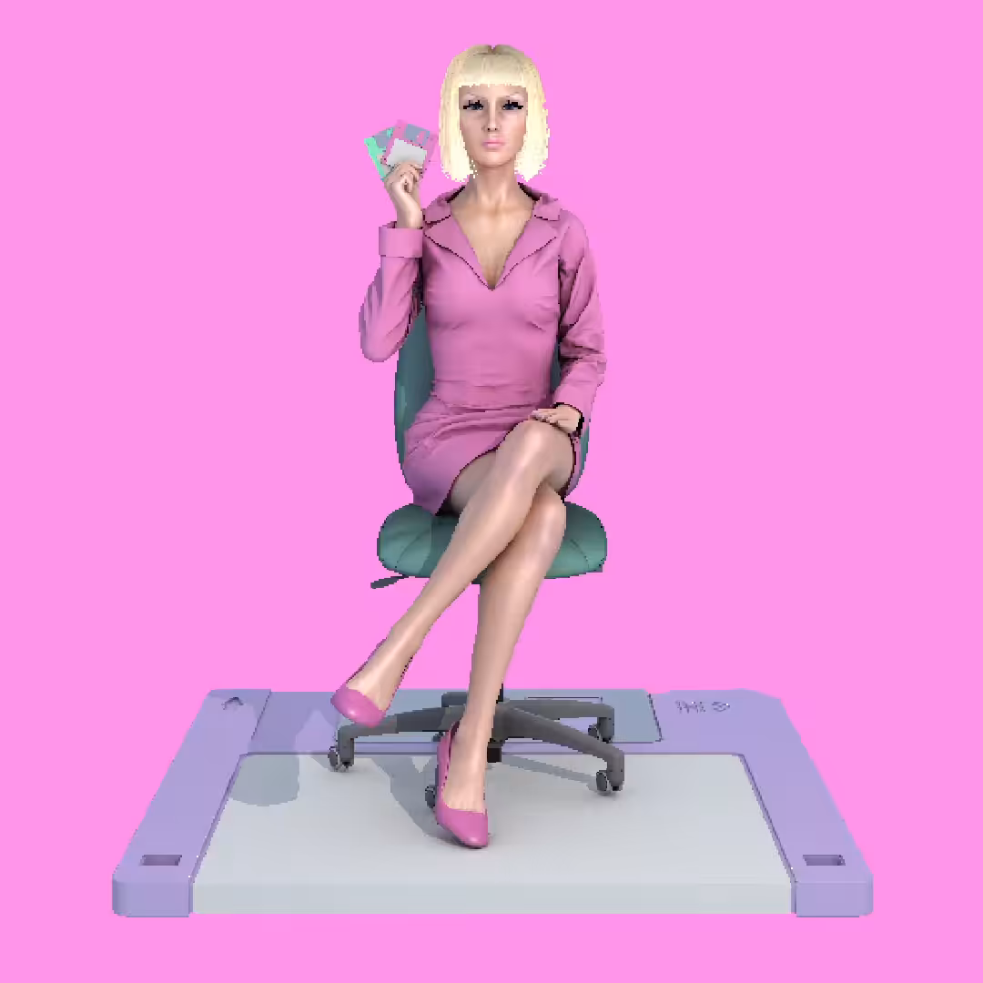 Office woman with diskettes