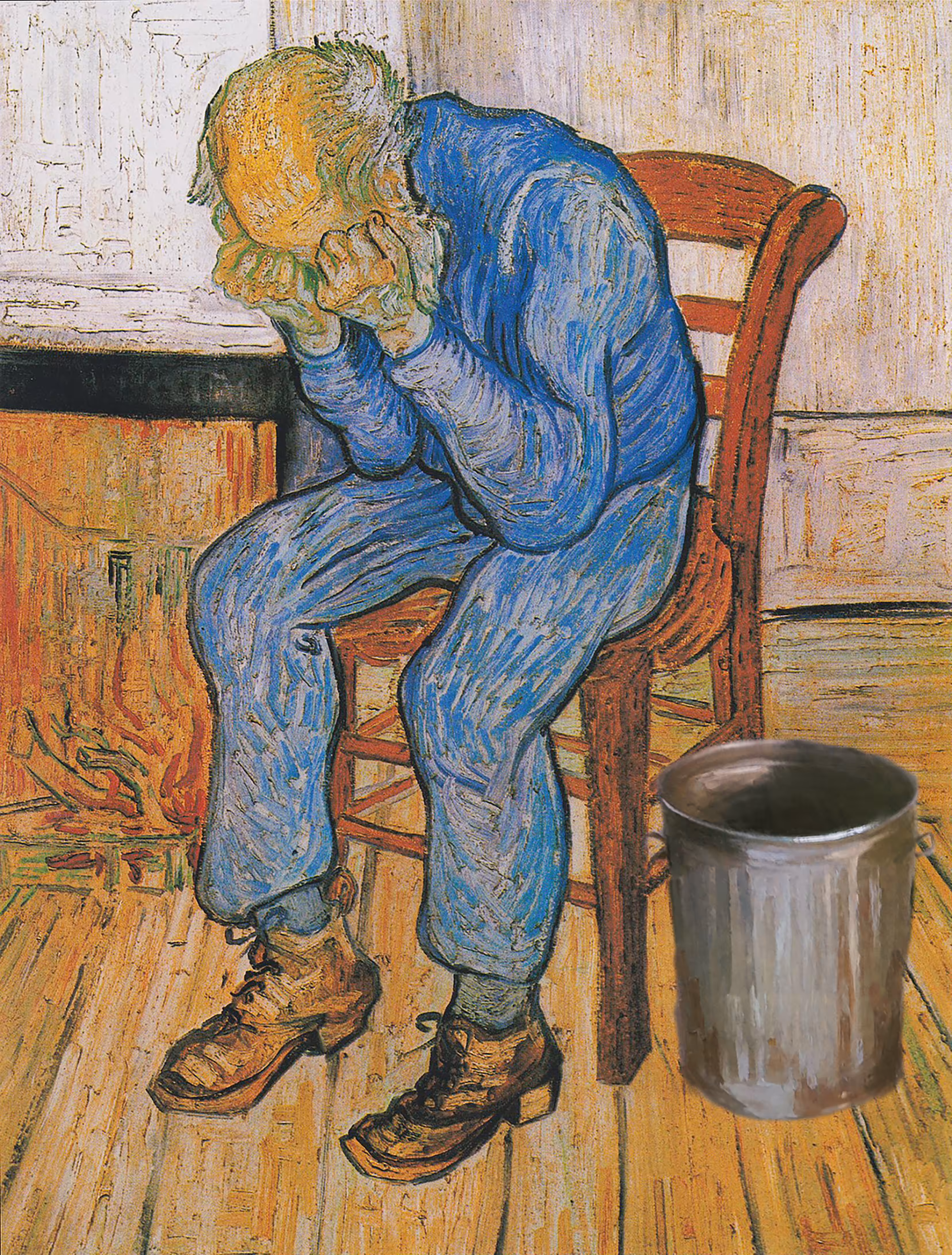 mourning over an empty trash can