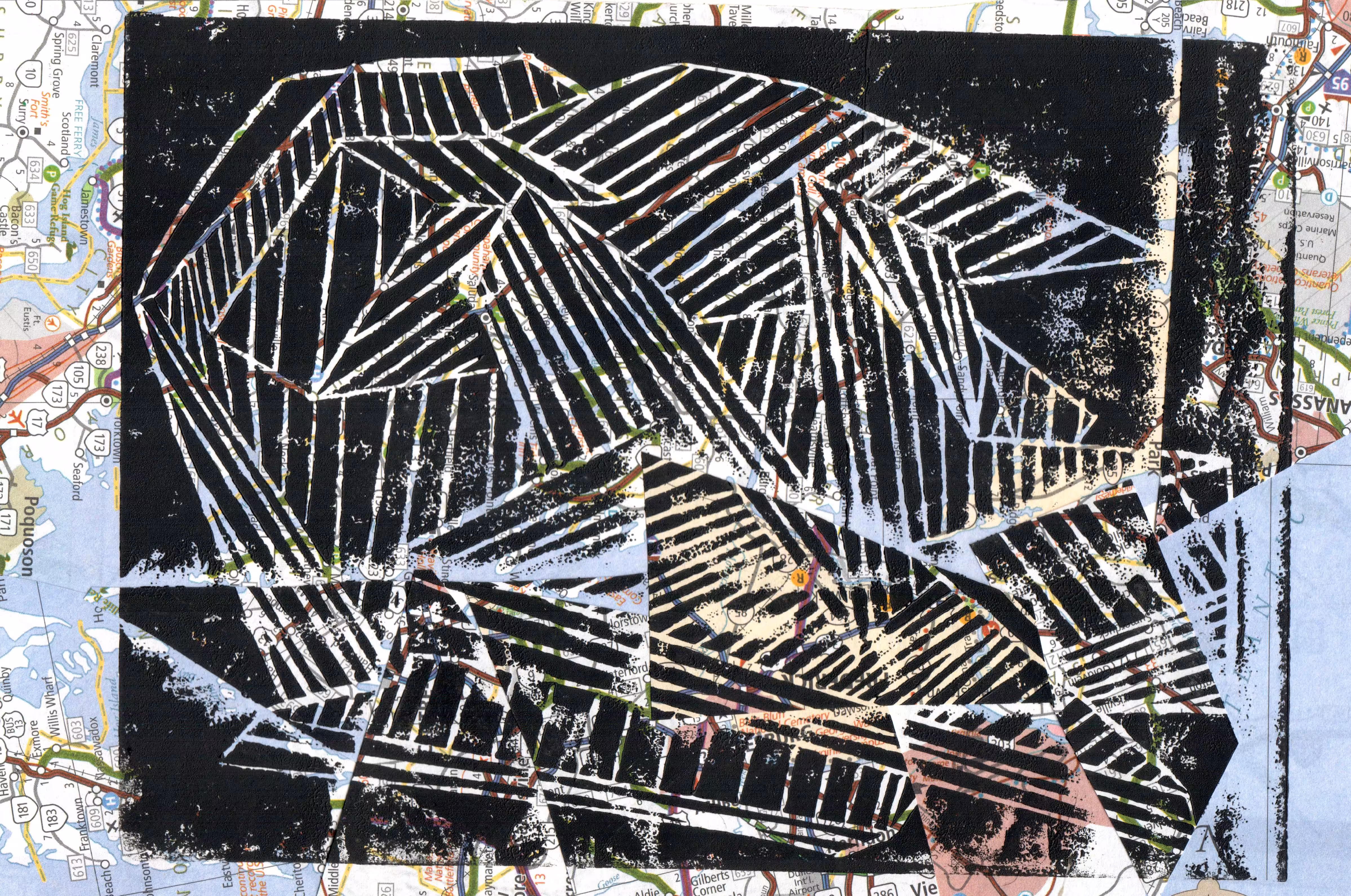 a print on a map collage