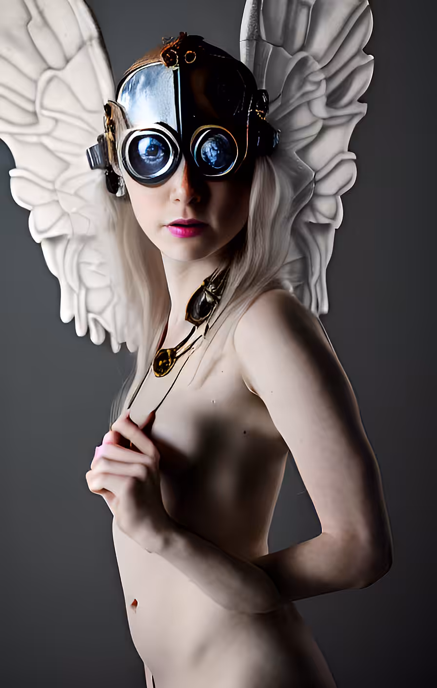 Wings attached to her skull (ai gen)