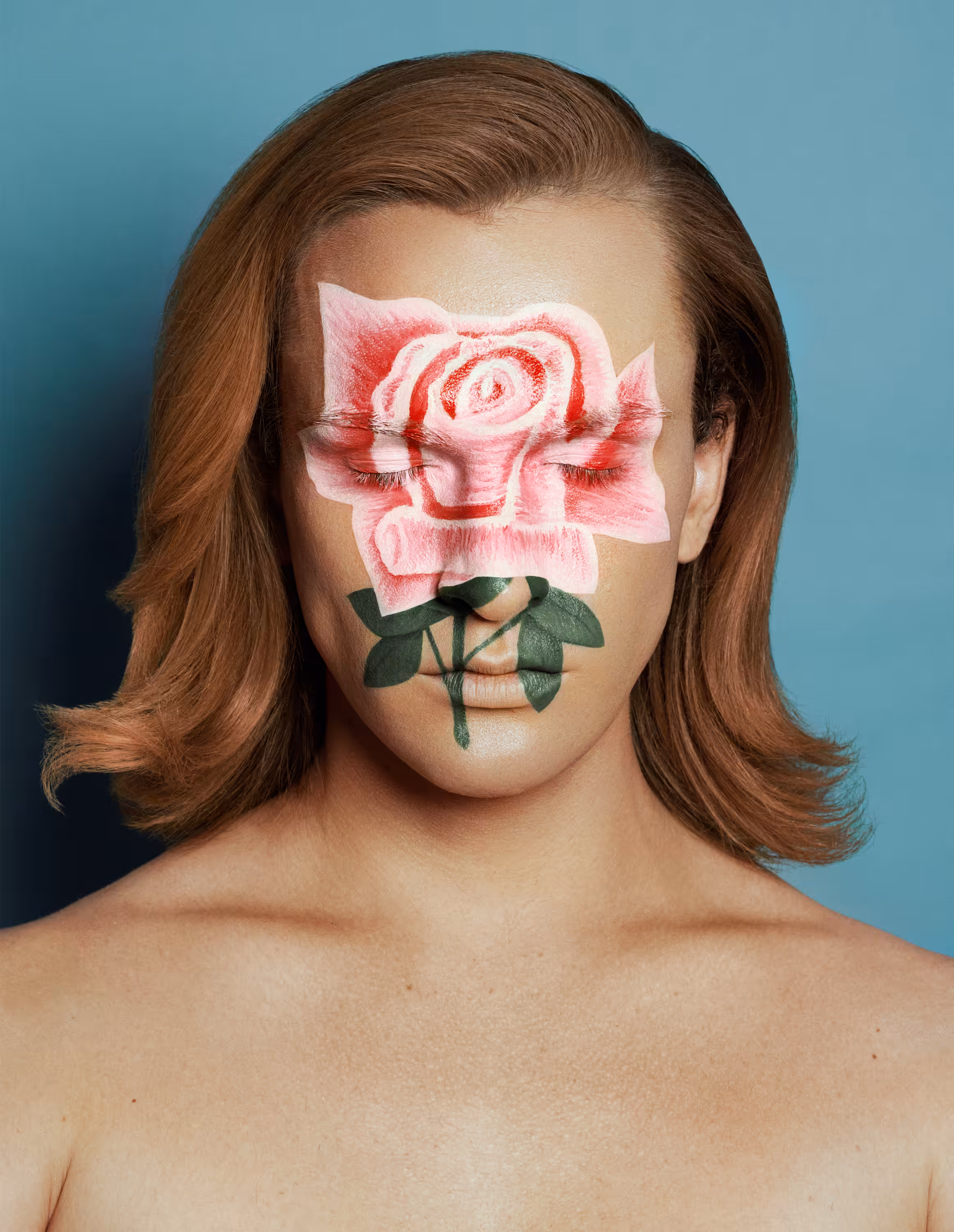 Trans Person's Face covered by a Rose