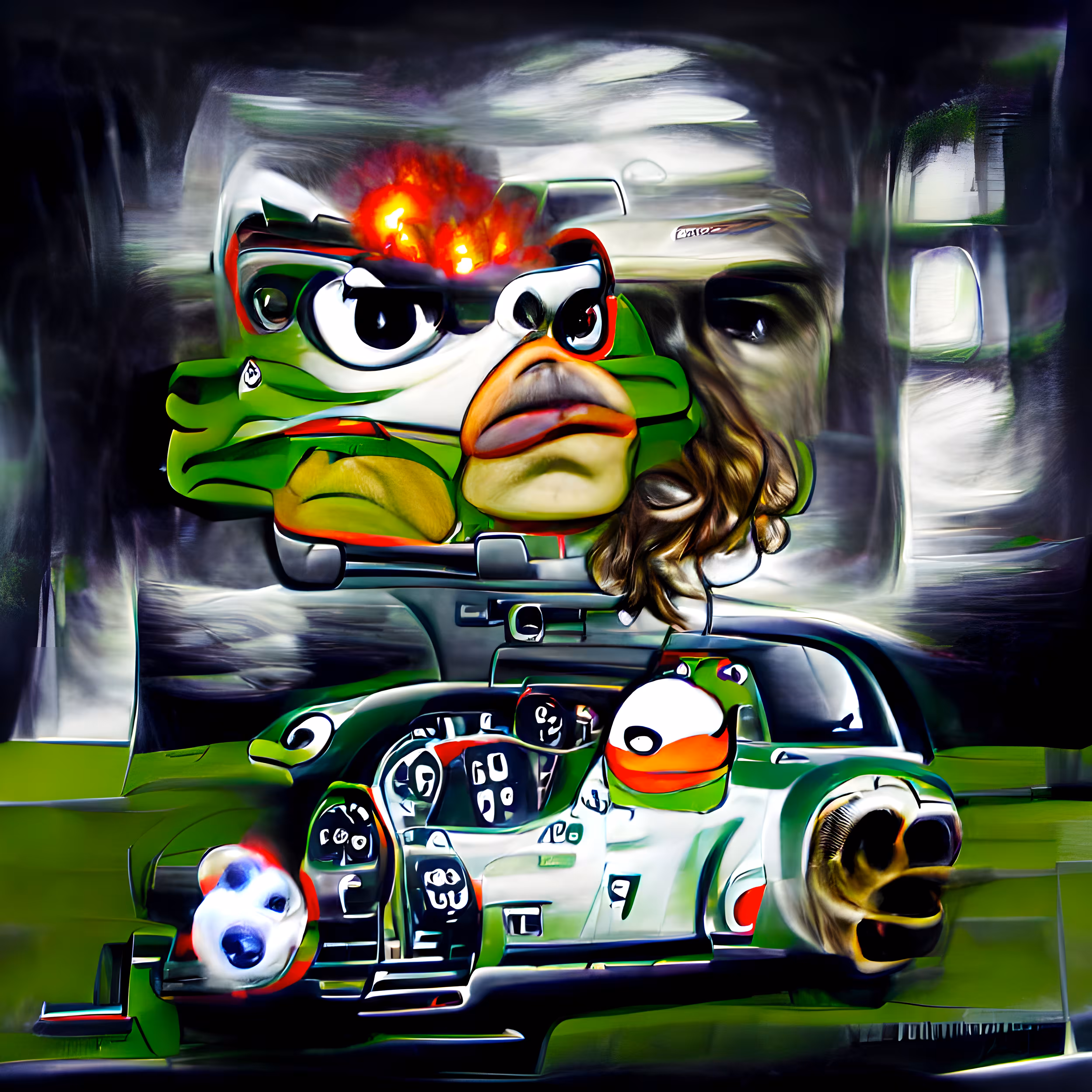 Pepe as the Degen Serious Pro Getaway Driver