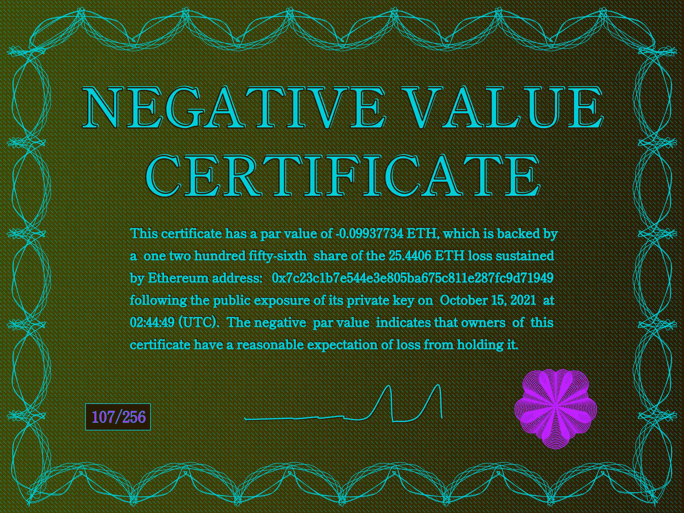Negative Value Certificate #107 of 256