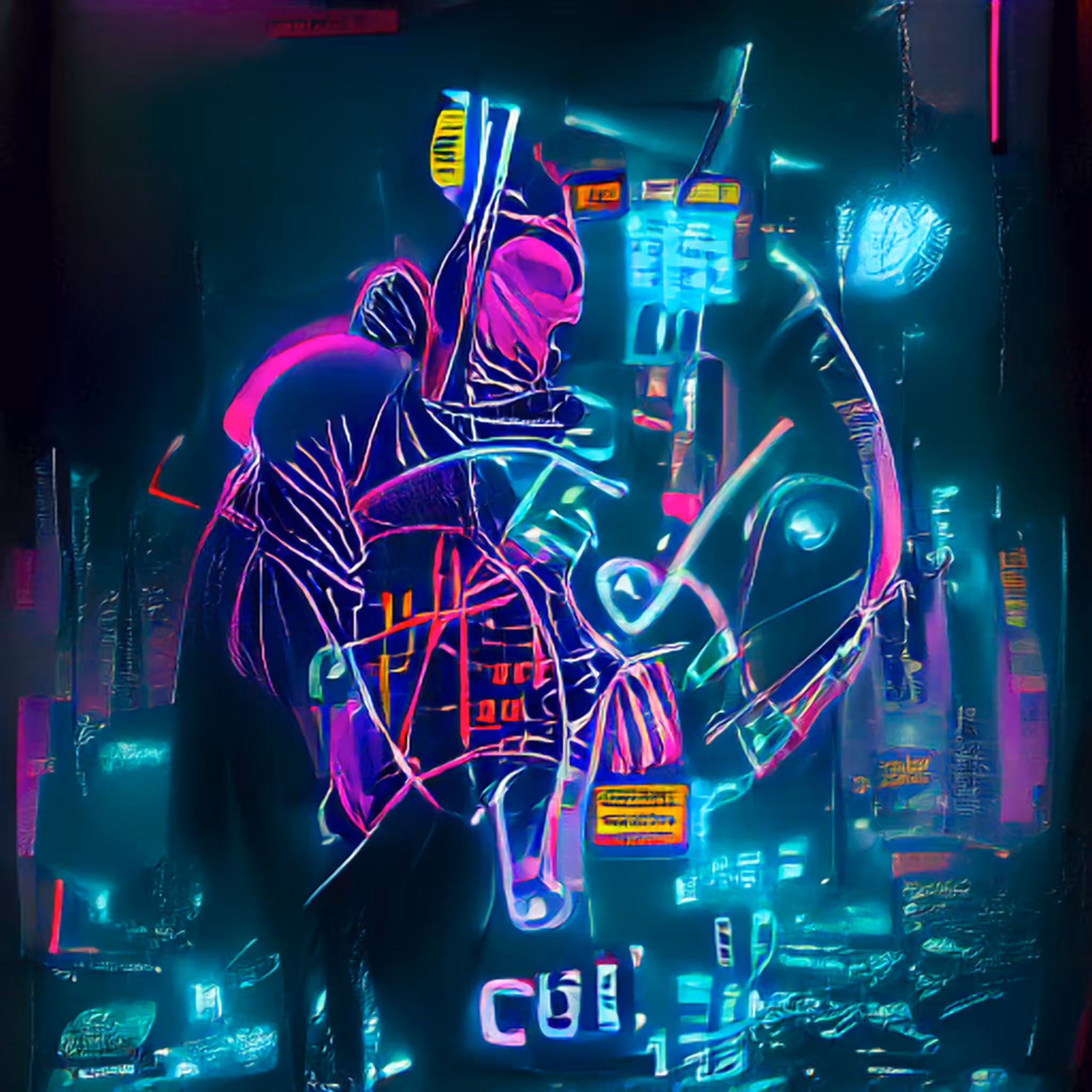 Cyberpunk abstraction in a Kandinsky style.