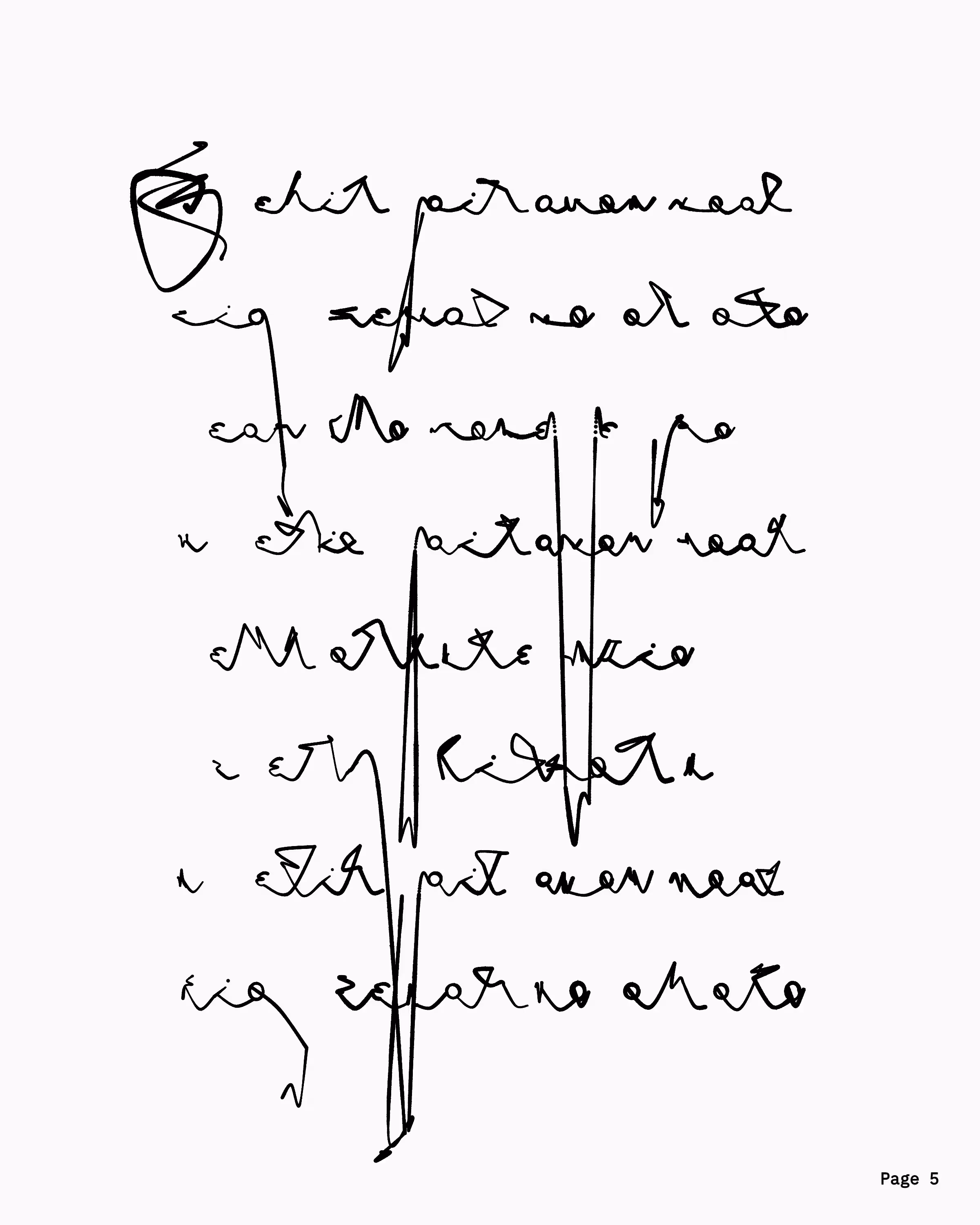 Generative Manuscript Page 5 "Dripping Triolet"