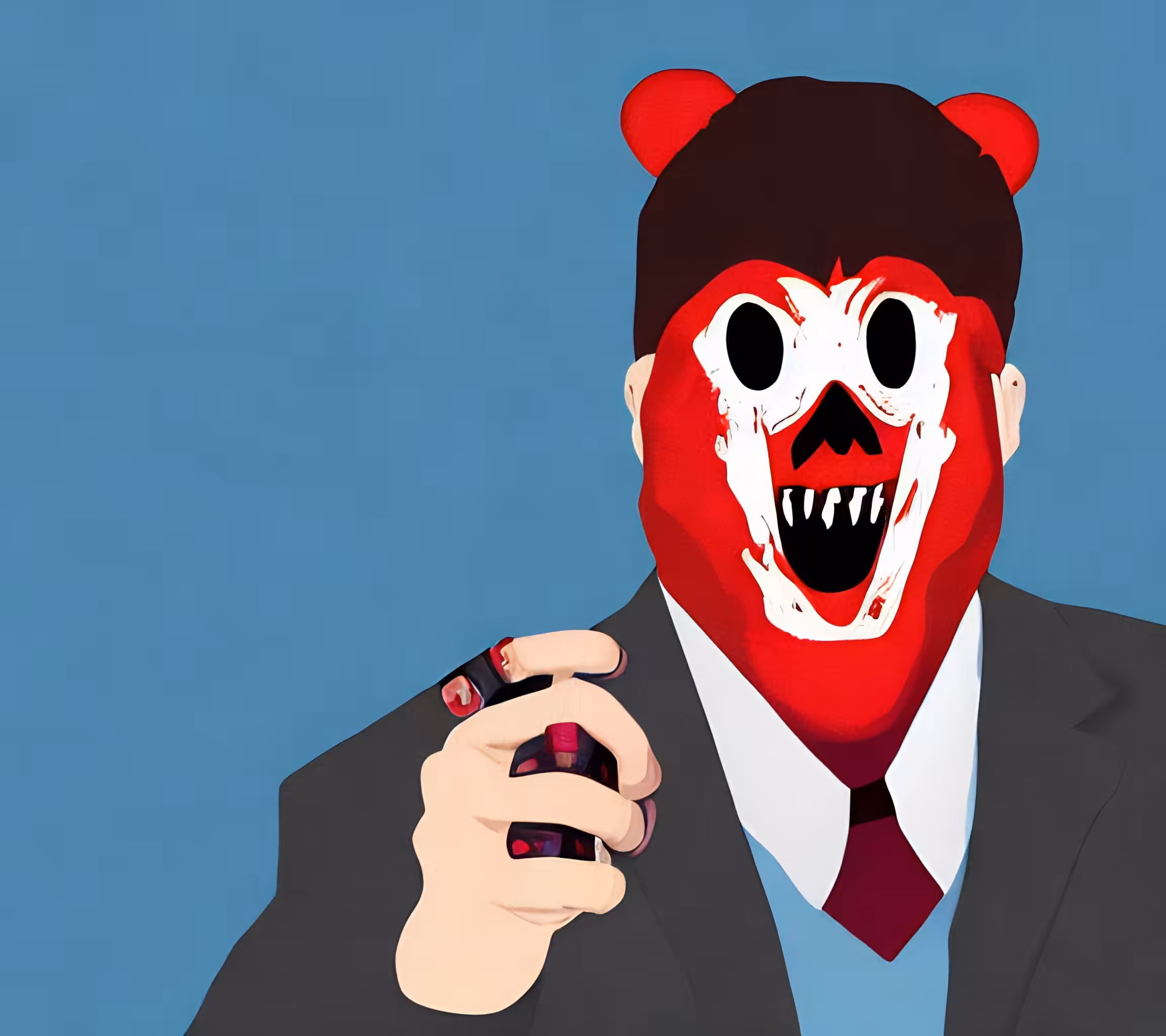 Executive Wears Screaming Mask