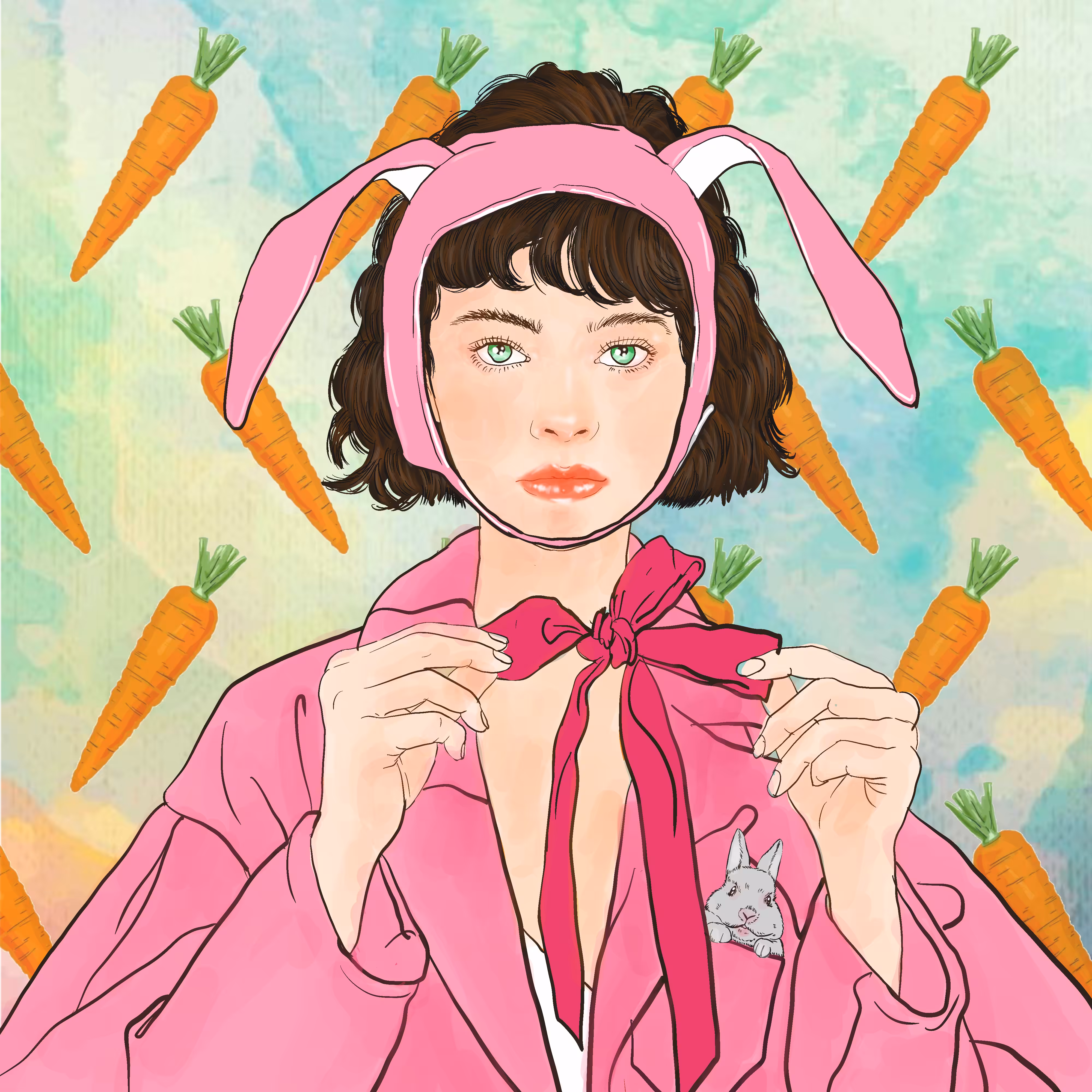 pink bunny girl and carrot