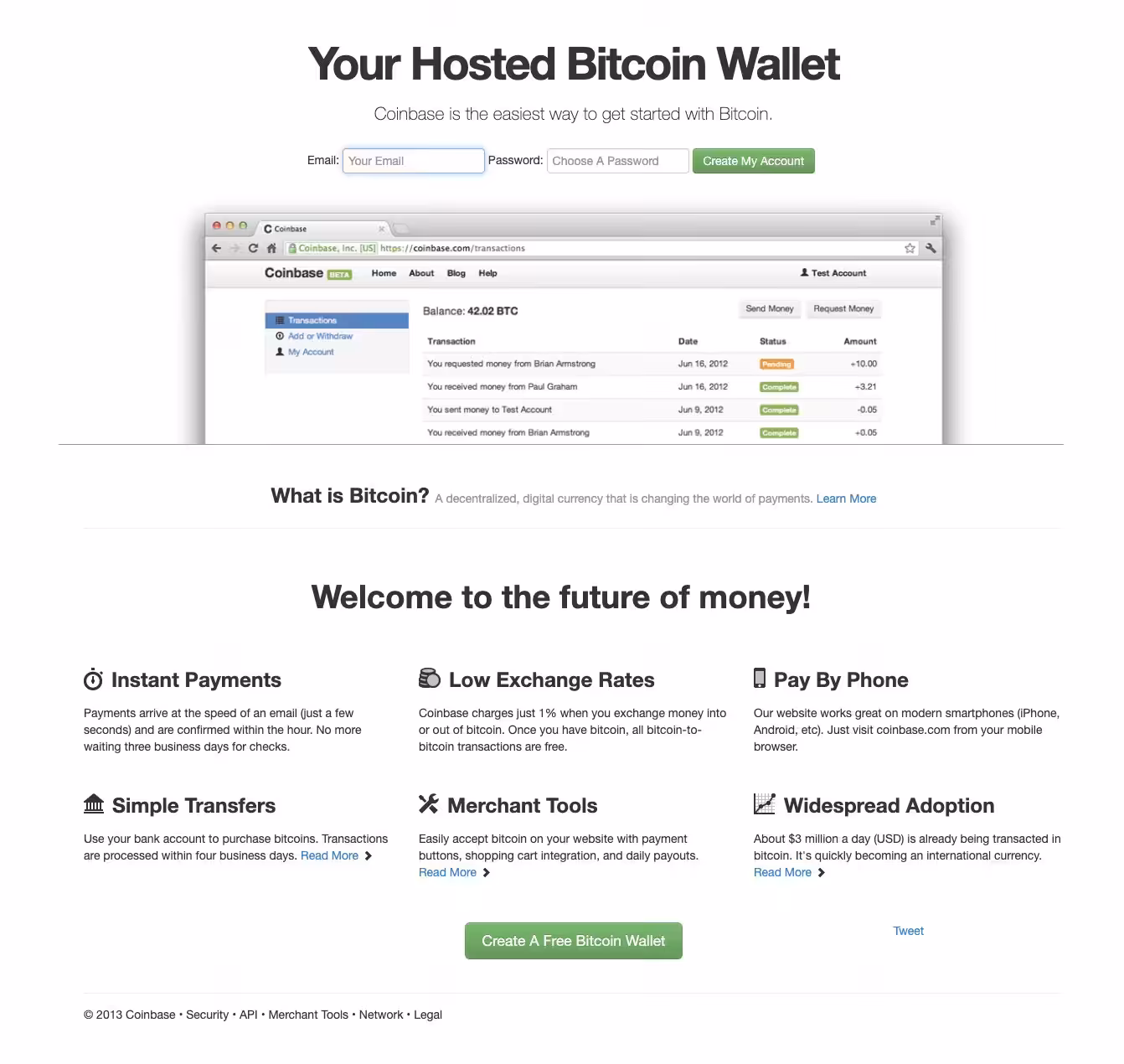 Coinbase homepage, circa 2012