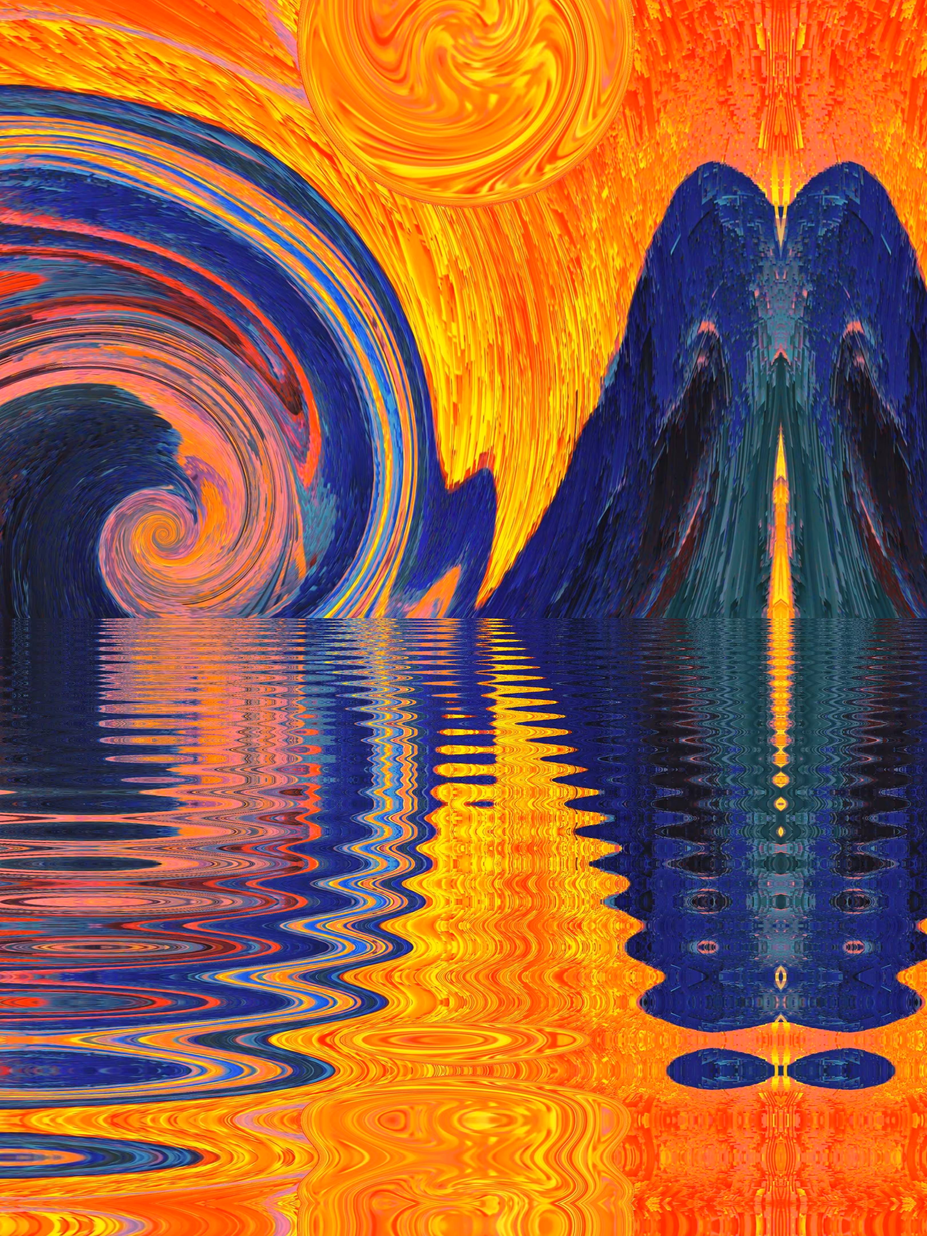 Tsunami wave and volcano 