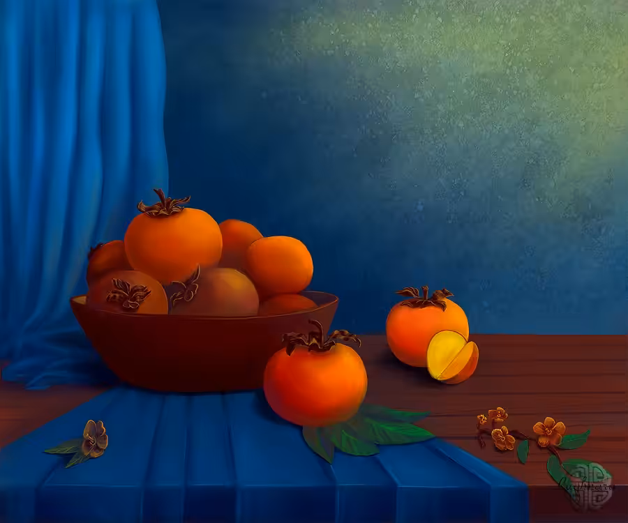 Still life with persimmons.