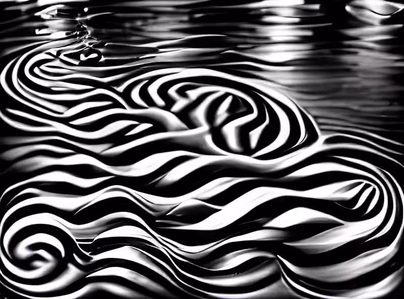 wavy lines resembling water-swirls, OP art, monochrome