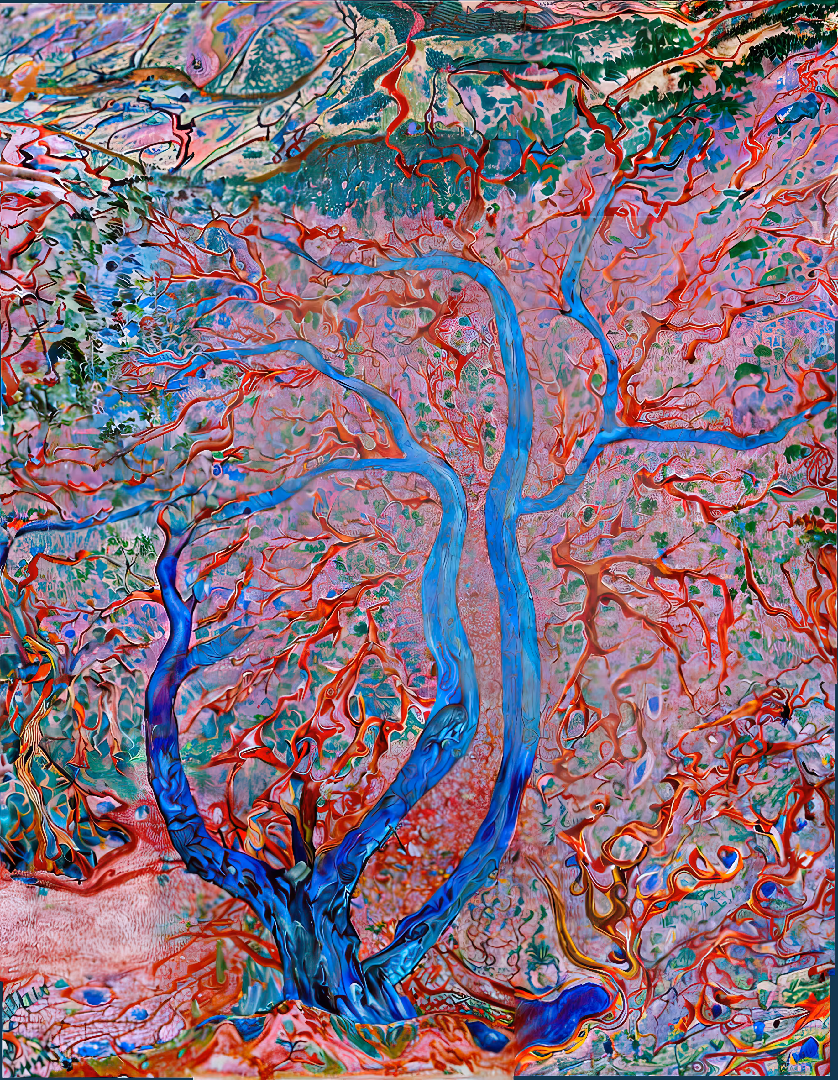 A dead tree as blue as our Earth