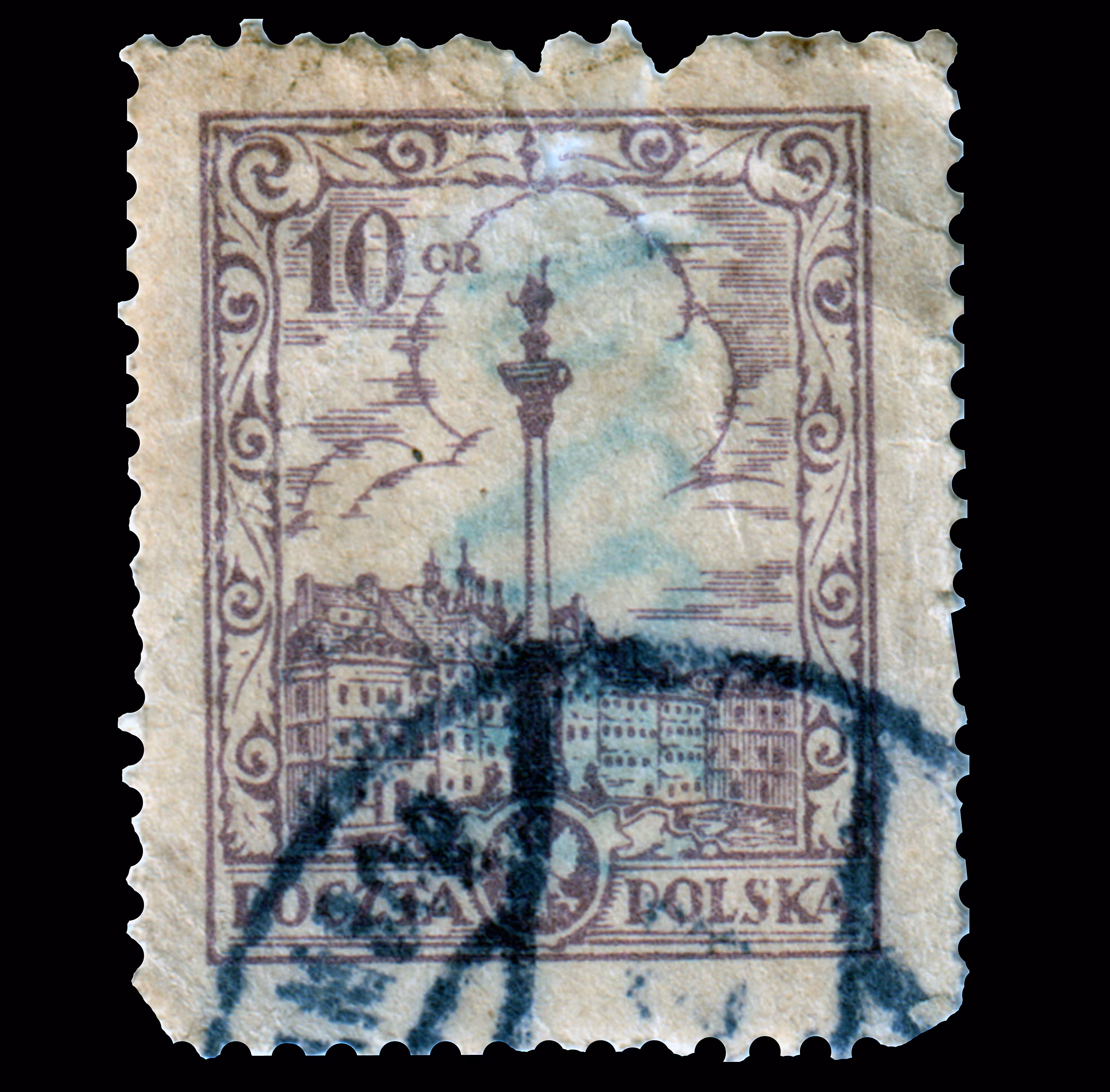 POLAND 1925-7 10g violet SG245 used NG TYPE II King Sigismund Vasa Column a##W25