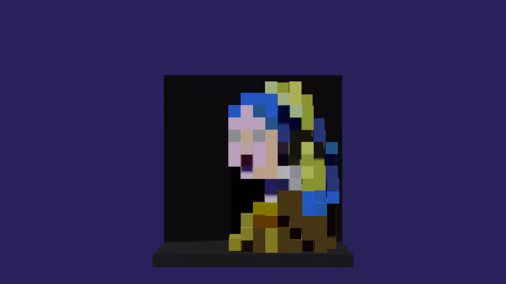 VOXELFINE #9: "Girl with a Pearl Earring" by Johannes Vermeer 3D voxelart model (.glb)