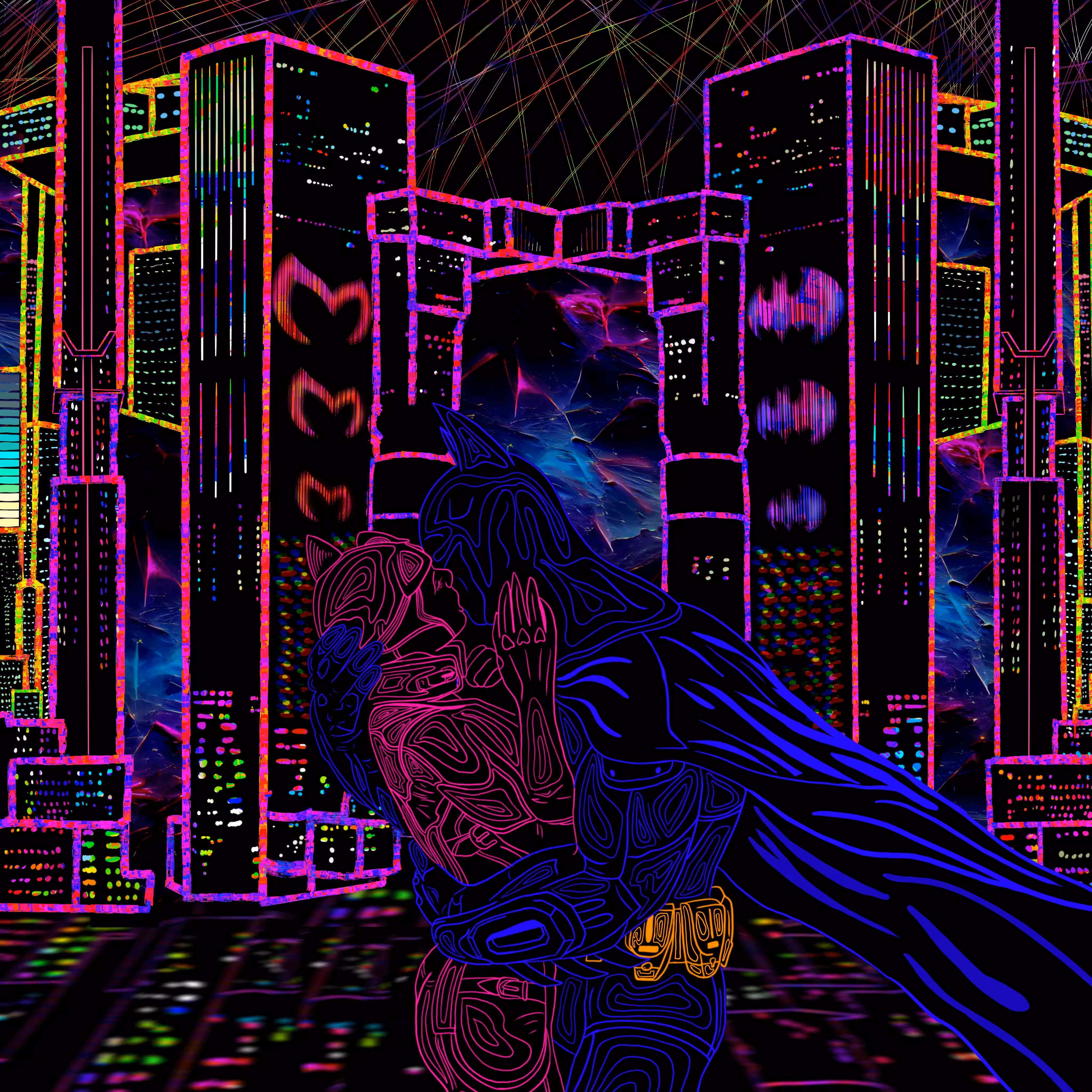 Cat Girl in the arms of Bat heart
