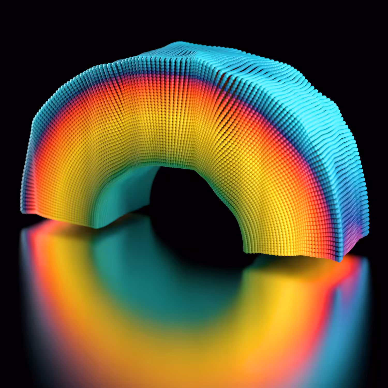 a rainbow glimmers in the park at dawn