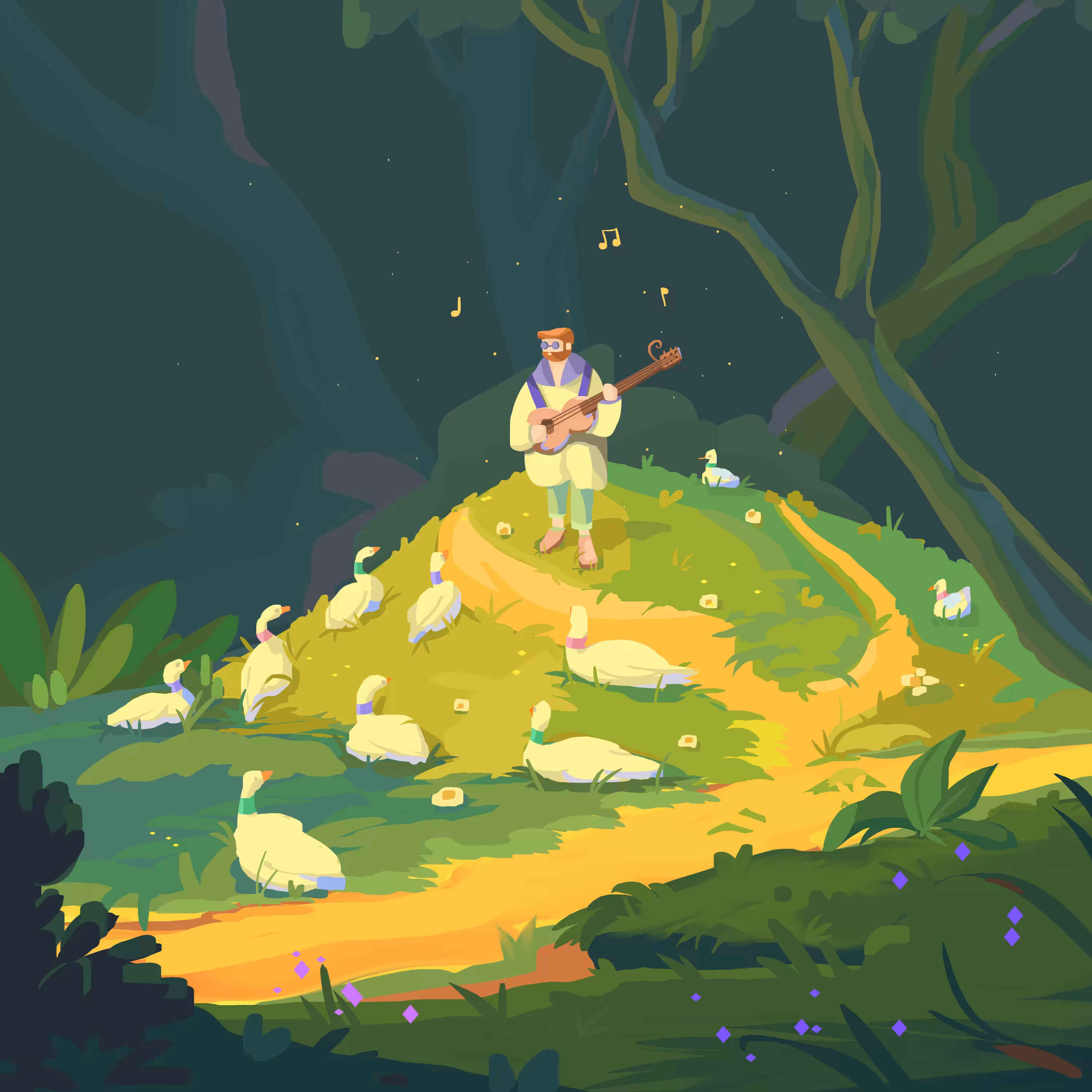 Musician and his birds