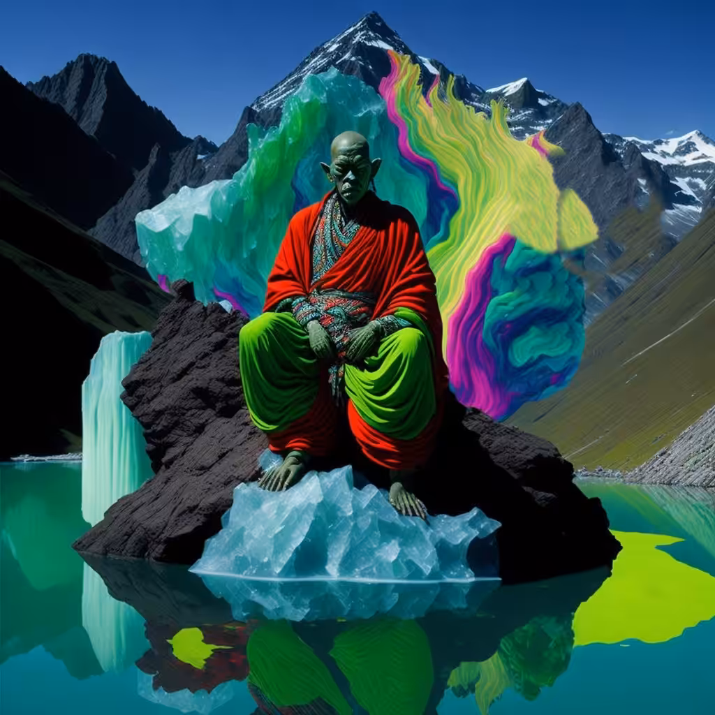 Elemental Reverie: Monk Resting on Crystal Peak