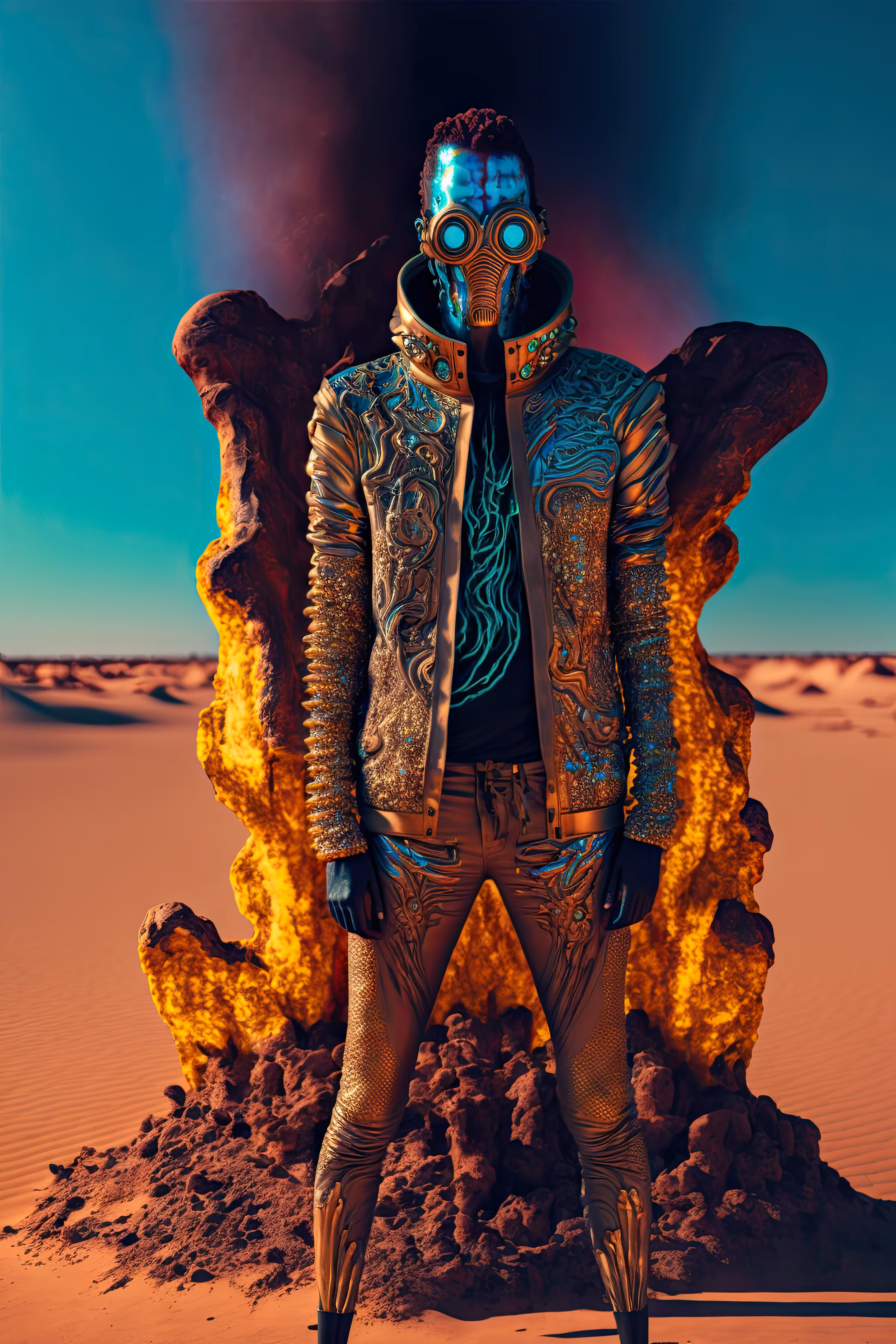 //// Alchemic Gold and Turquoise High Neck Bomber Jacket ////