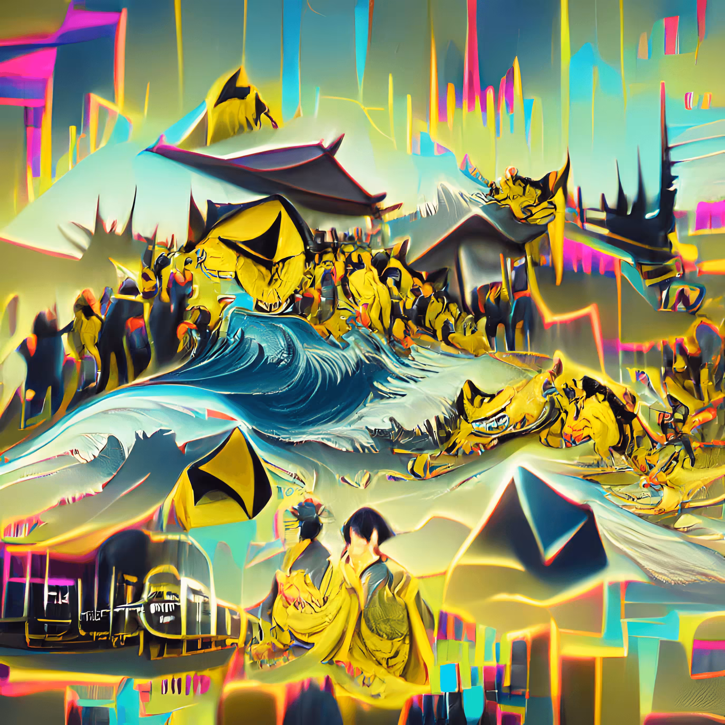 Yellow Ethereum Tsunami in the Style of Hokusai