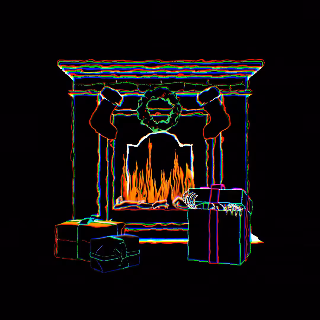 by the fireplace