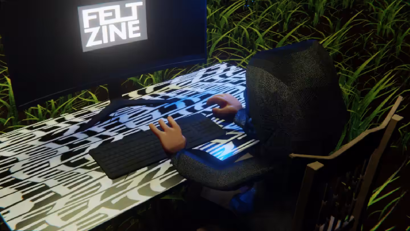 Desktop #121: The Hacker in the French Wood Chair With a Drone and a Old School Monitor on a Pattern Table in The Forest