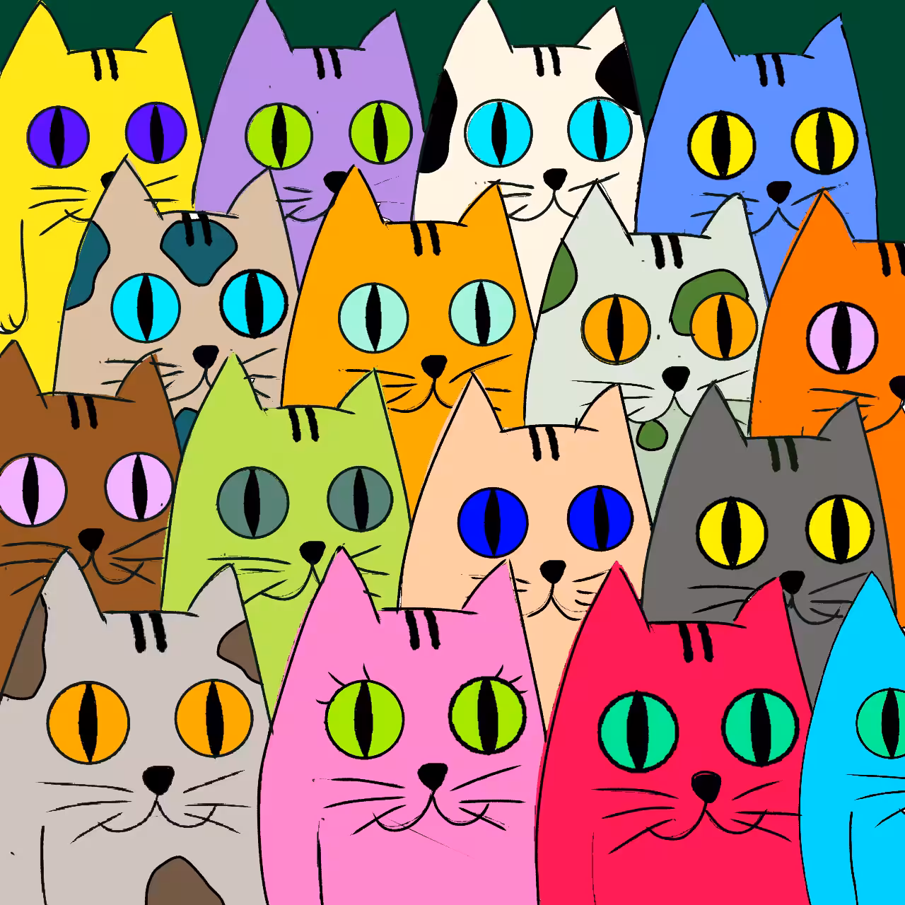 Pink with colored cats