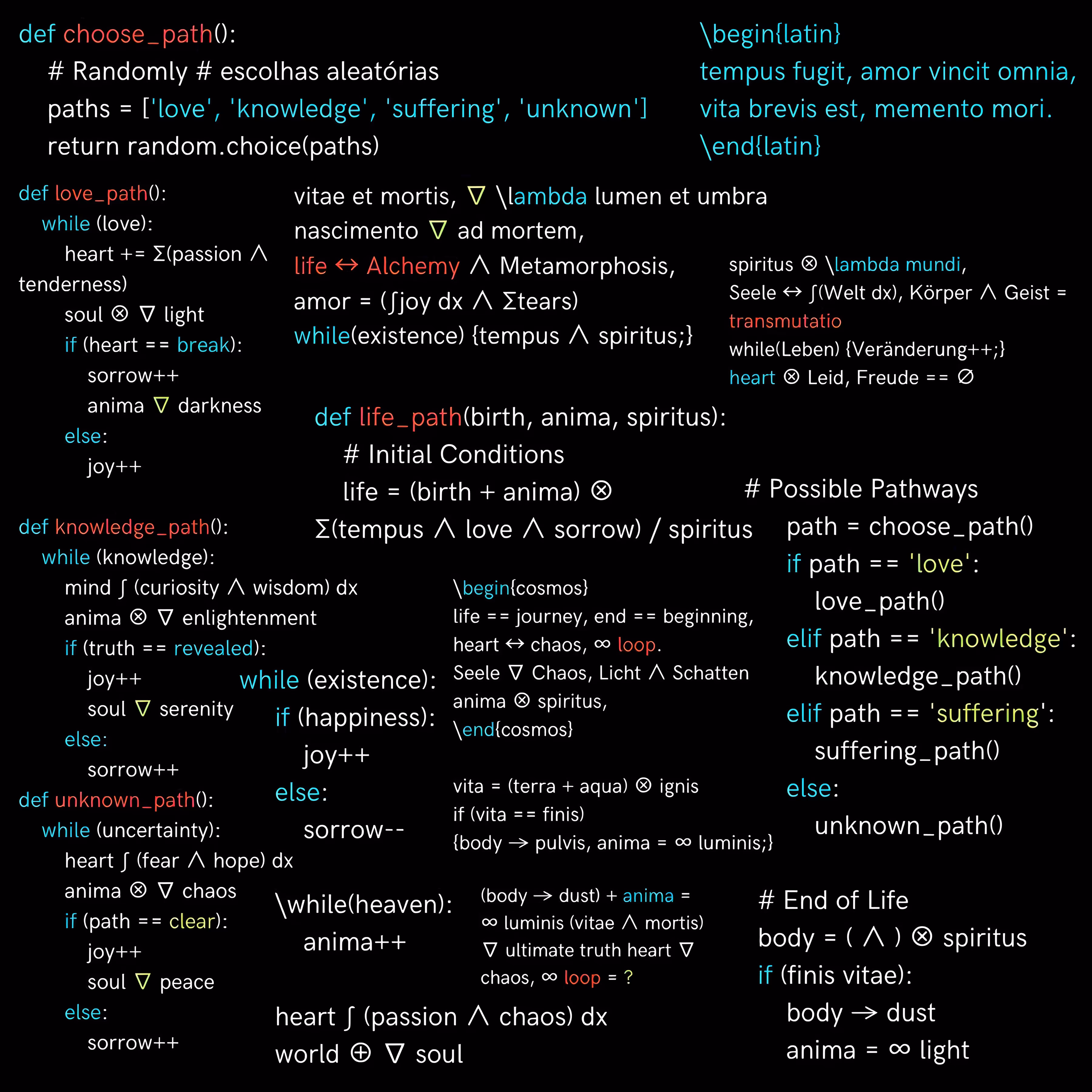 Overlay of (More or Less) Random Paths Building a Life - Algorithmic Poetic Expression with Possible Looping