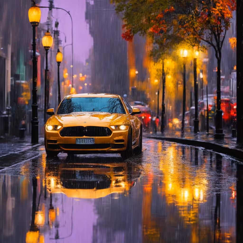 City Lights on Wet Asphalt