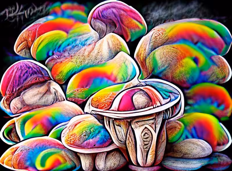 Abraham's First Works: trippy rainbow ice cream mushrooms