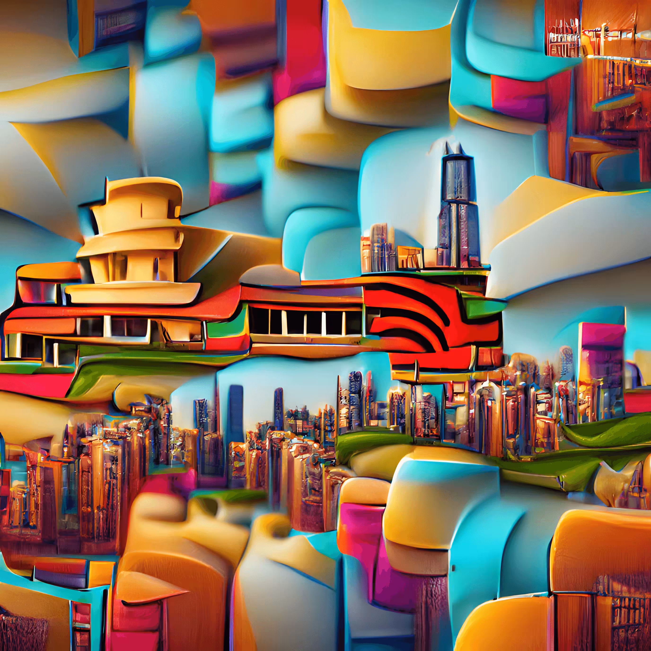 Chicago Skyline in the Style of Frank Lloyd Wright