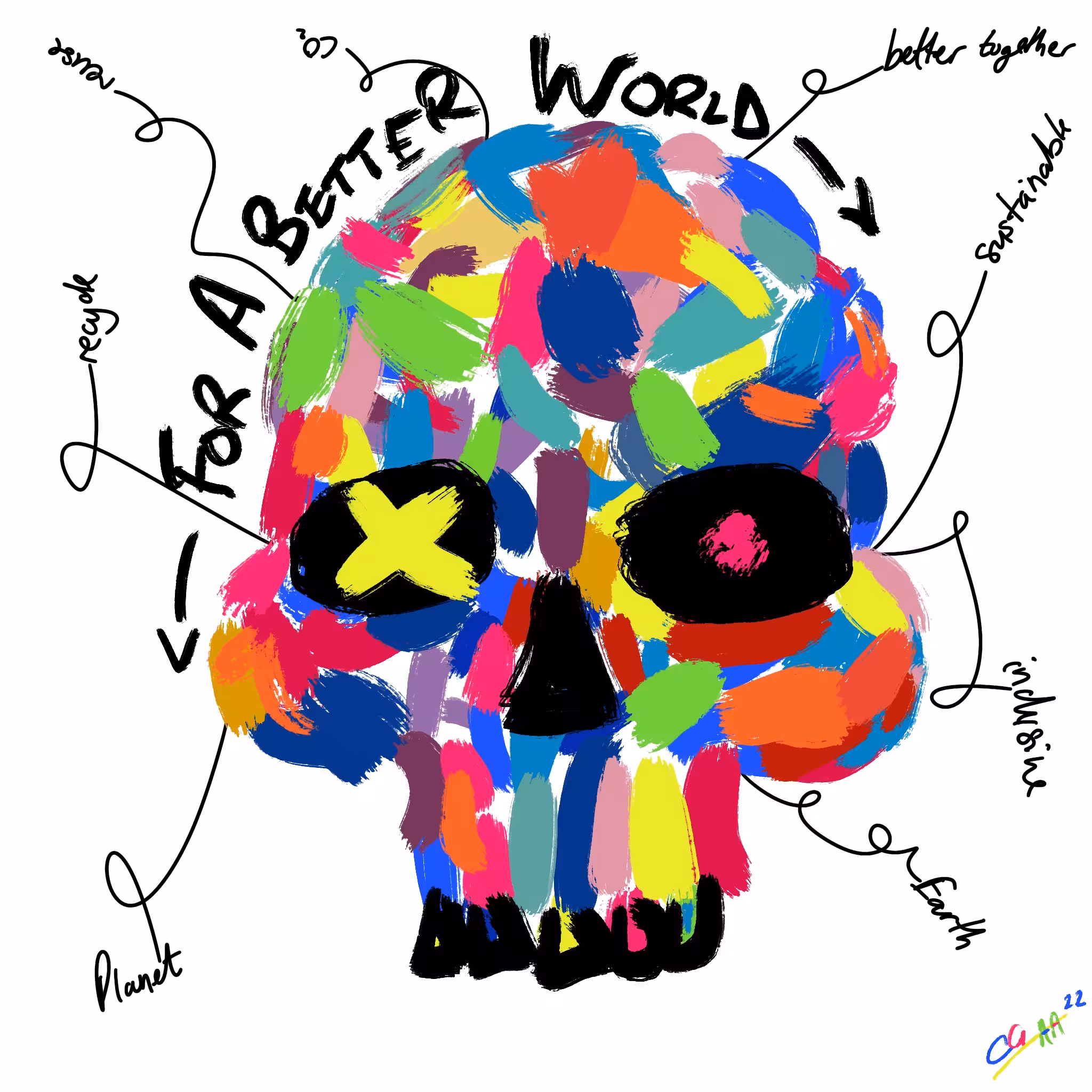 "FOR A BETTER WORLD #3" - World Skull ArtWork