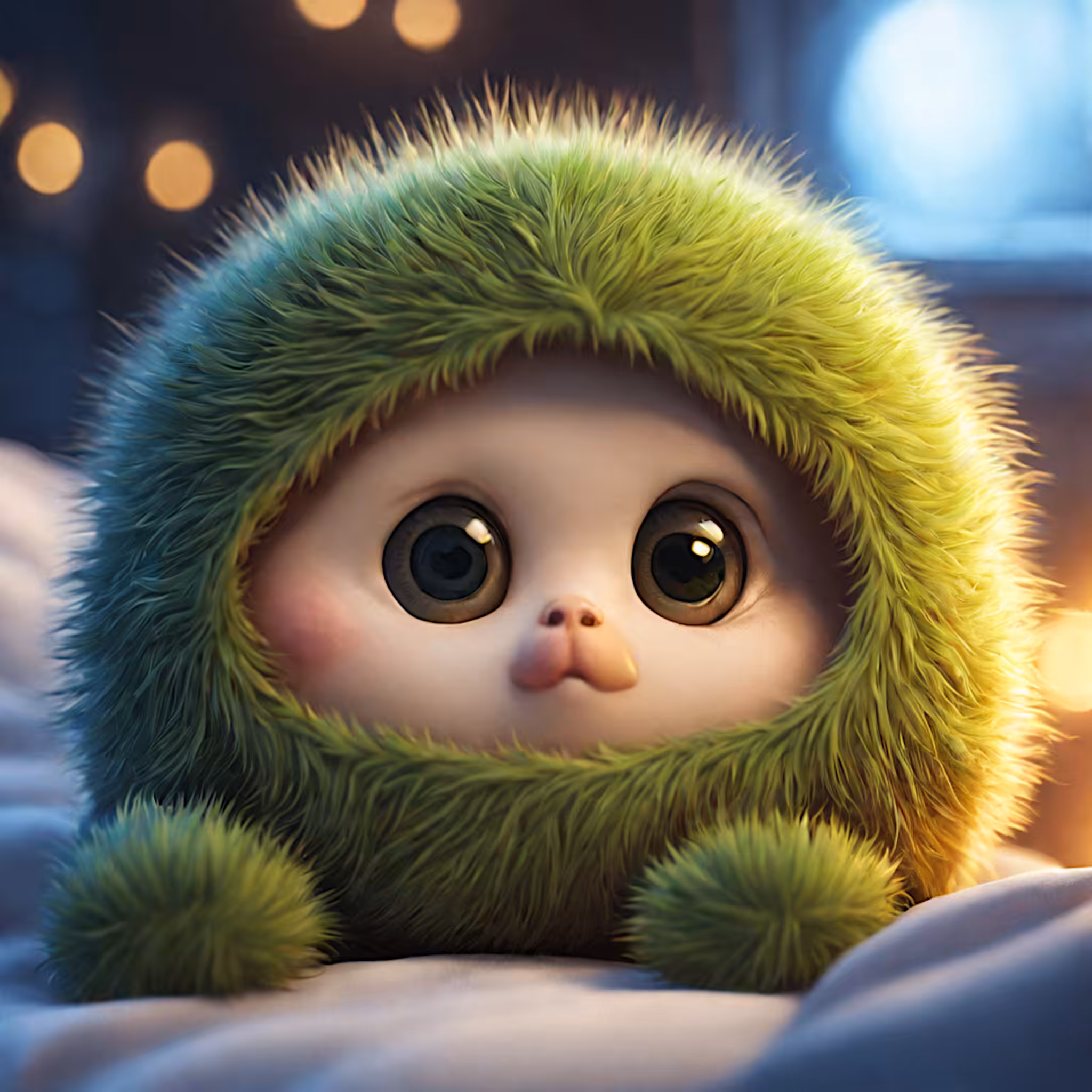 "A touch of nature: The green cuddly creature"