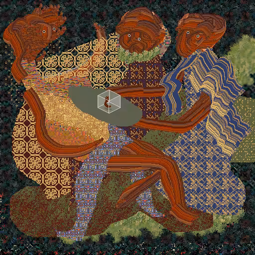 Three demons looking at a demon inside a pixel