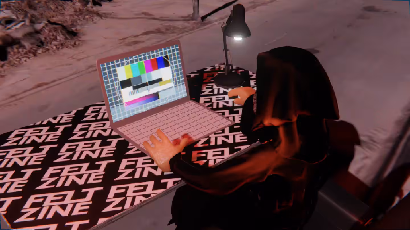 Desktop #290: The Guru in the Eames Chair With a Desk Lamp and a Please Stand By Monitor on a Felt Zine Table in Conflict