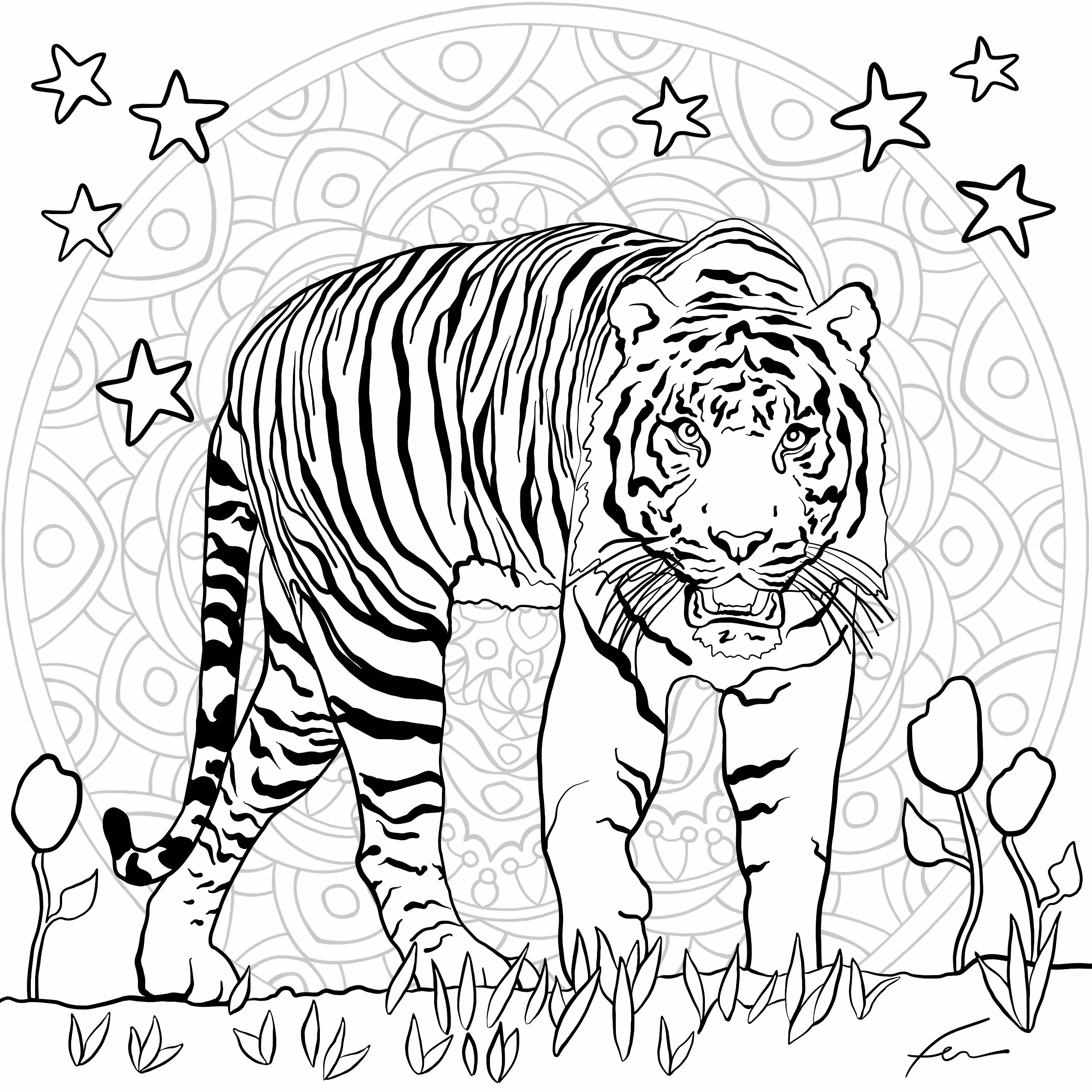Bengal Tiger - Endangered Species Coloring Page