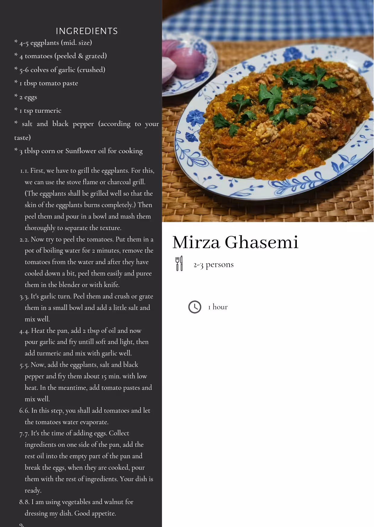 "Mirza Ghassemi Recipe"
