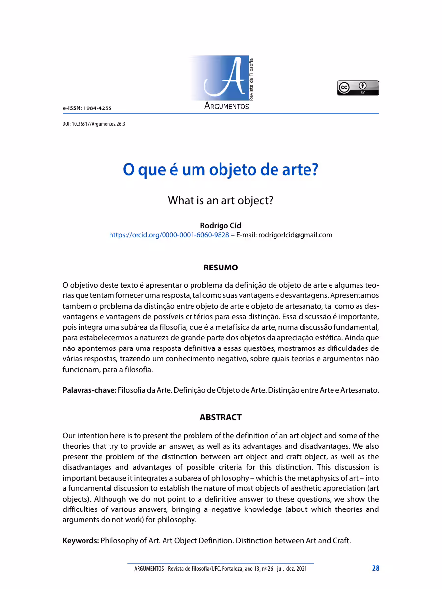 RODRIGOCID: Artigo - Argumentos - O que é um objeto de arte?