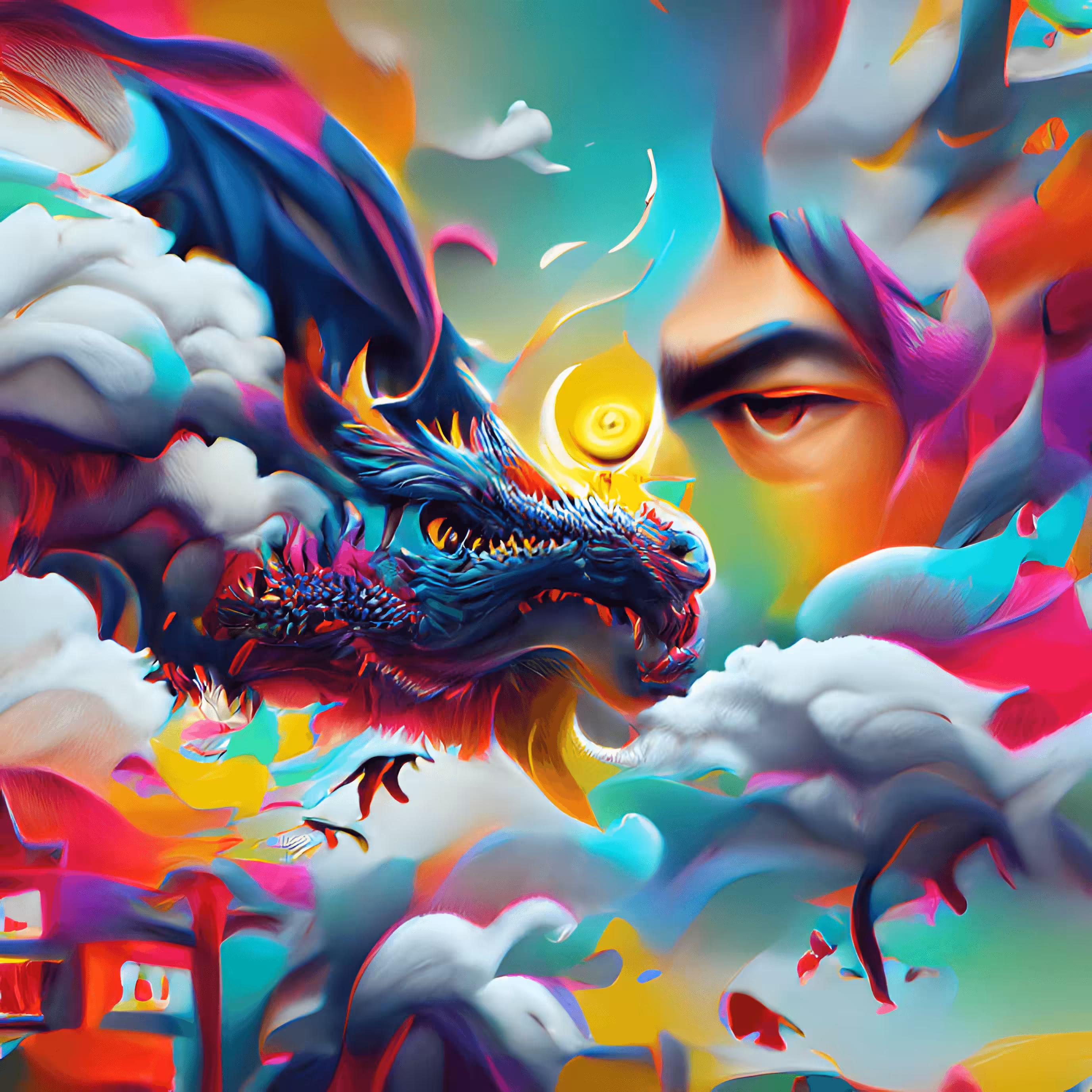 Rainbow Dragon in the Style of Haruki Murakami