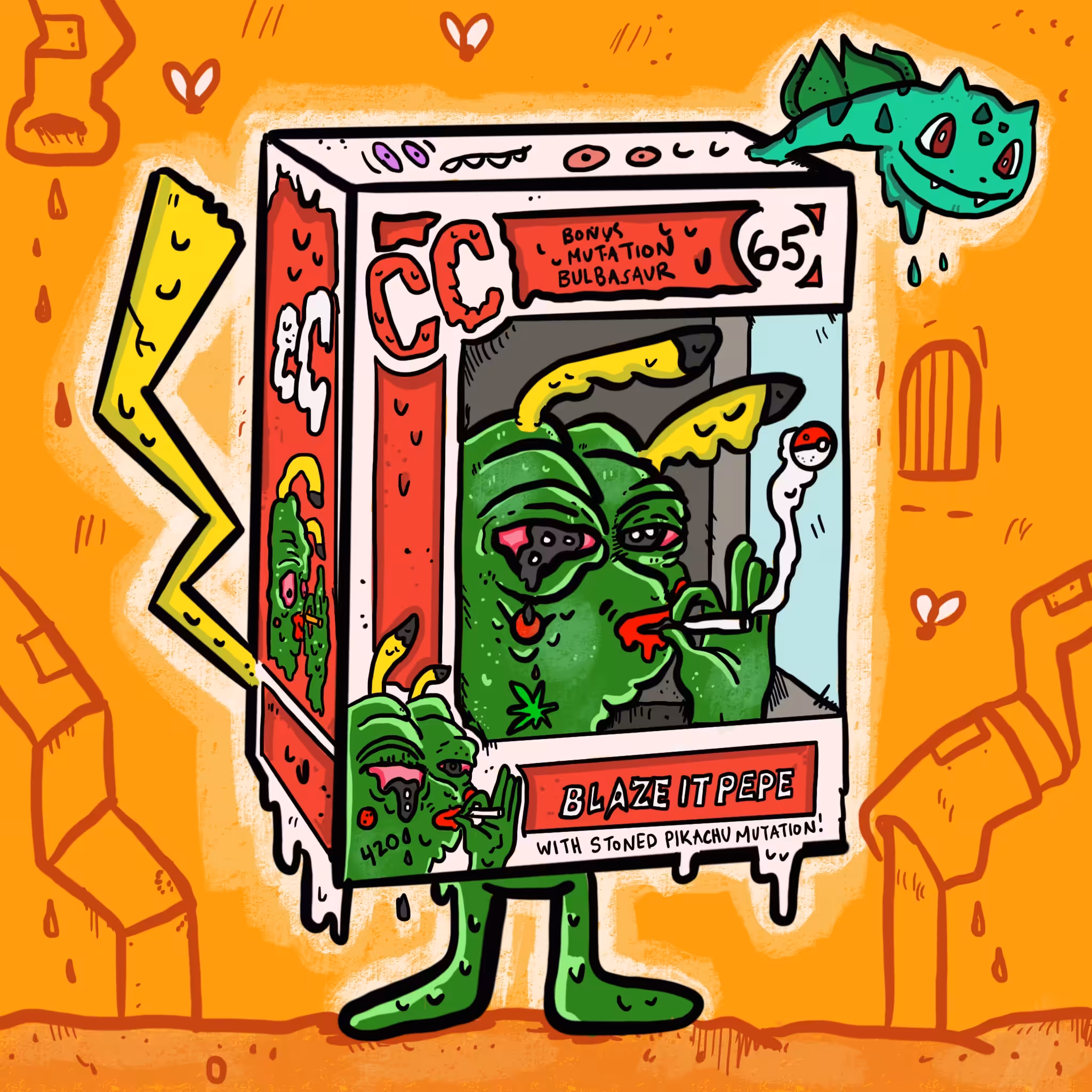 Crypto Carnies Vol 3: Escape Through the Sewer: Blaze it Pepe Mutant Toy