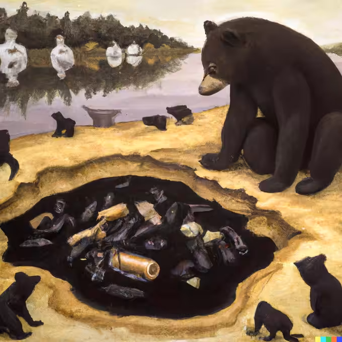 #MW3  Climate Environment Art Collection: Grizzly Bear's Oil Slick Picnic
