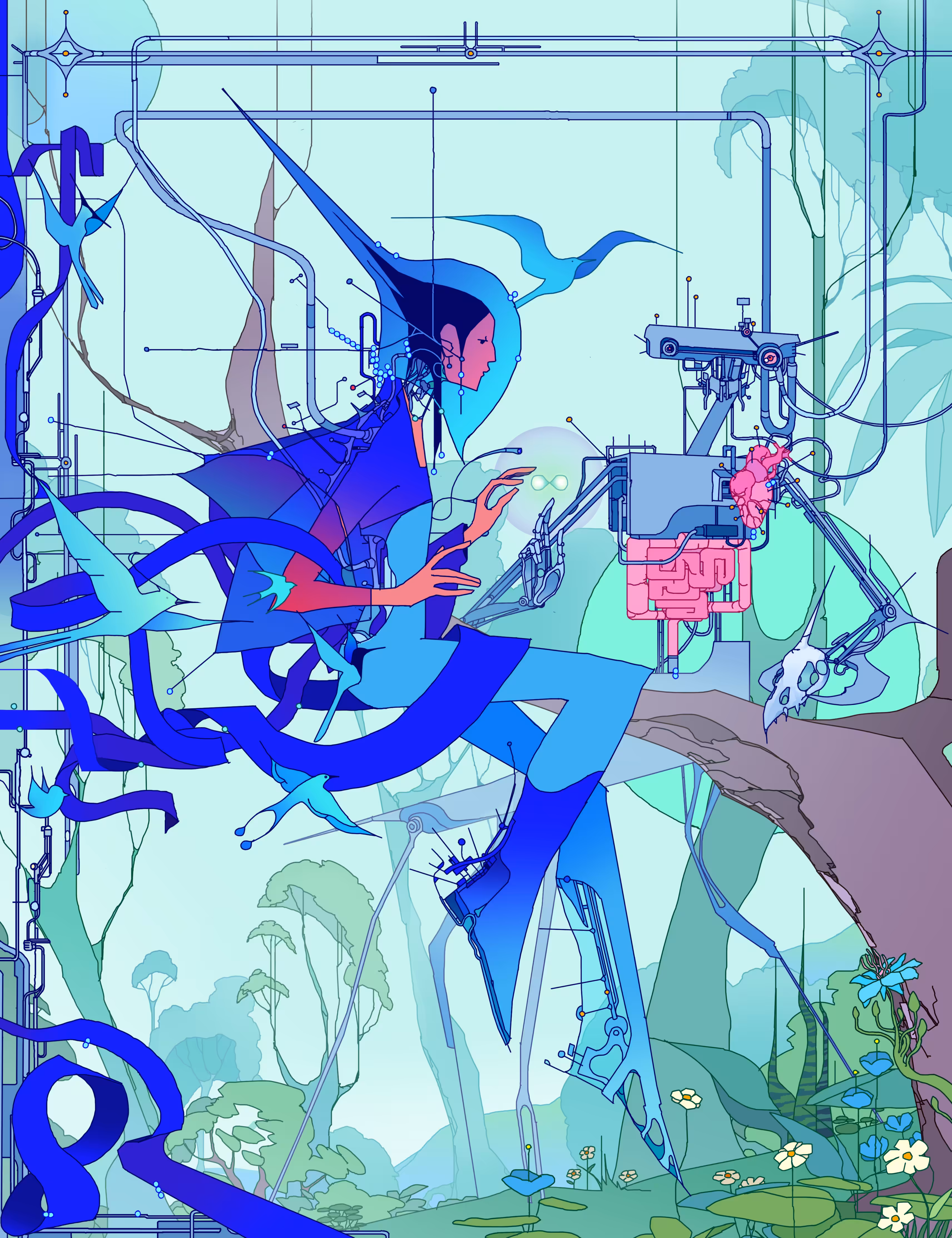 8 blue birds and the ထ